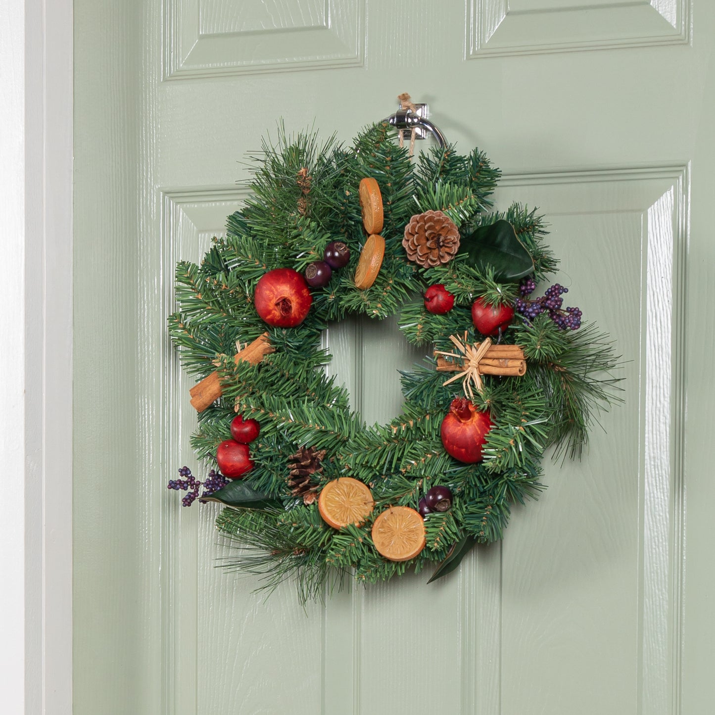 40cm Festive Spice Christmas Wreath with Pinecones and Faux Dried Fruit