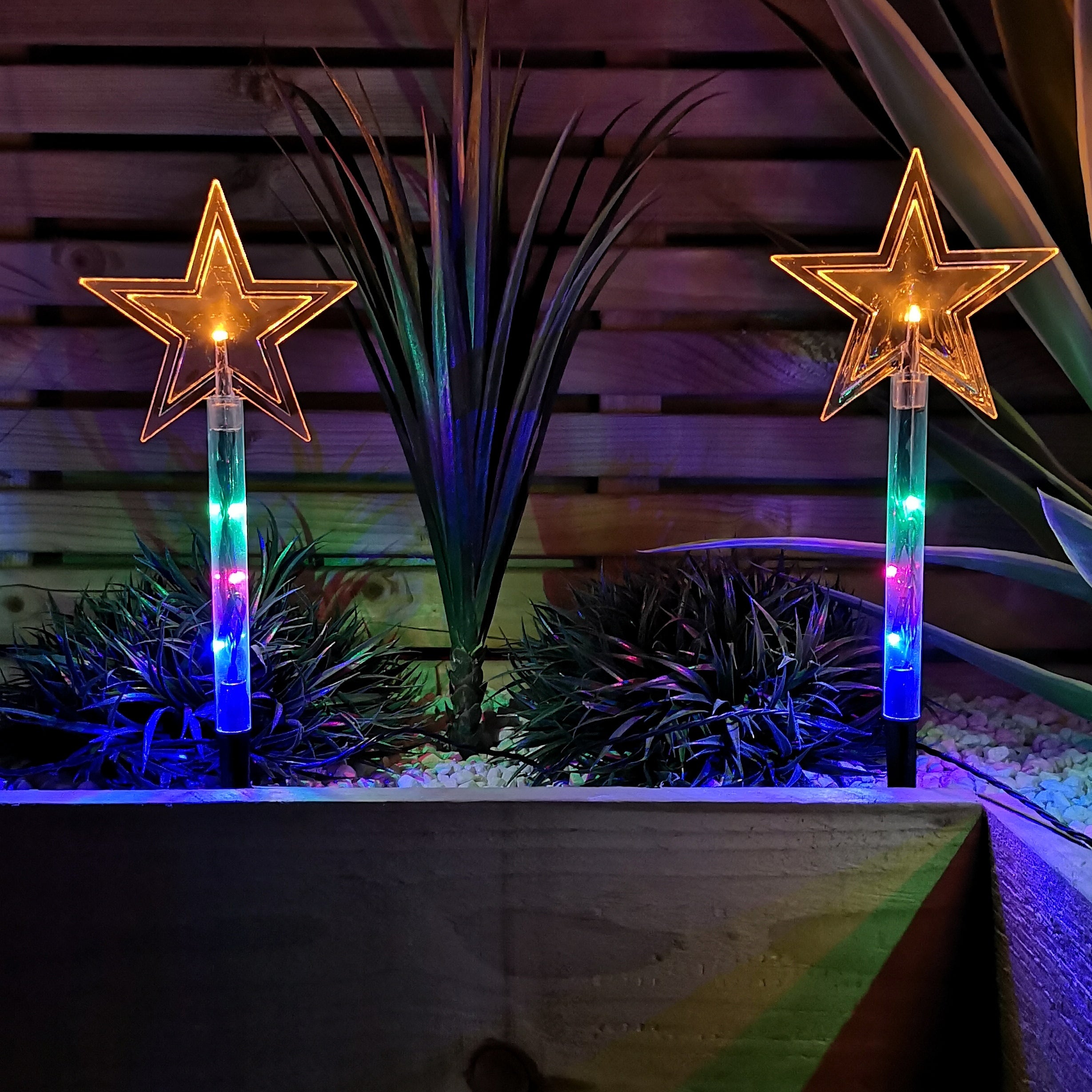 Set of 8 Battery Operated LED Multi Coloured Star Path Lights Christmas Decoration with Timer
