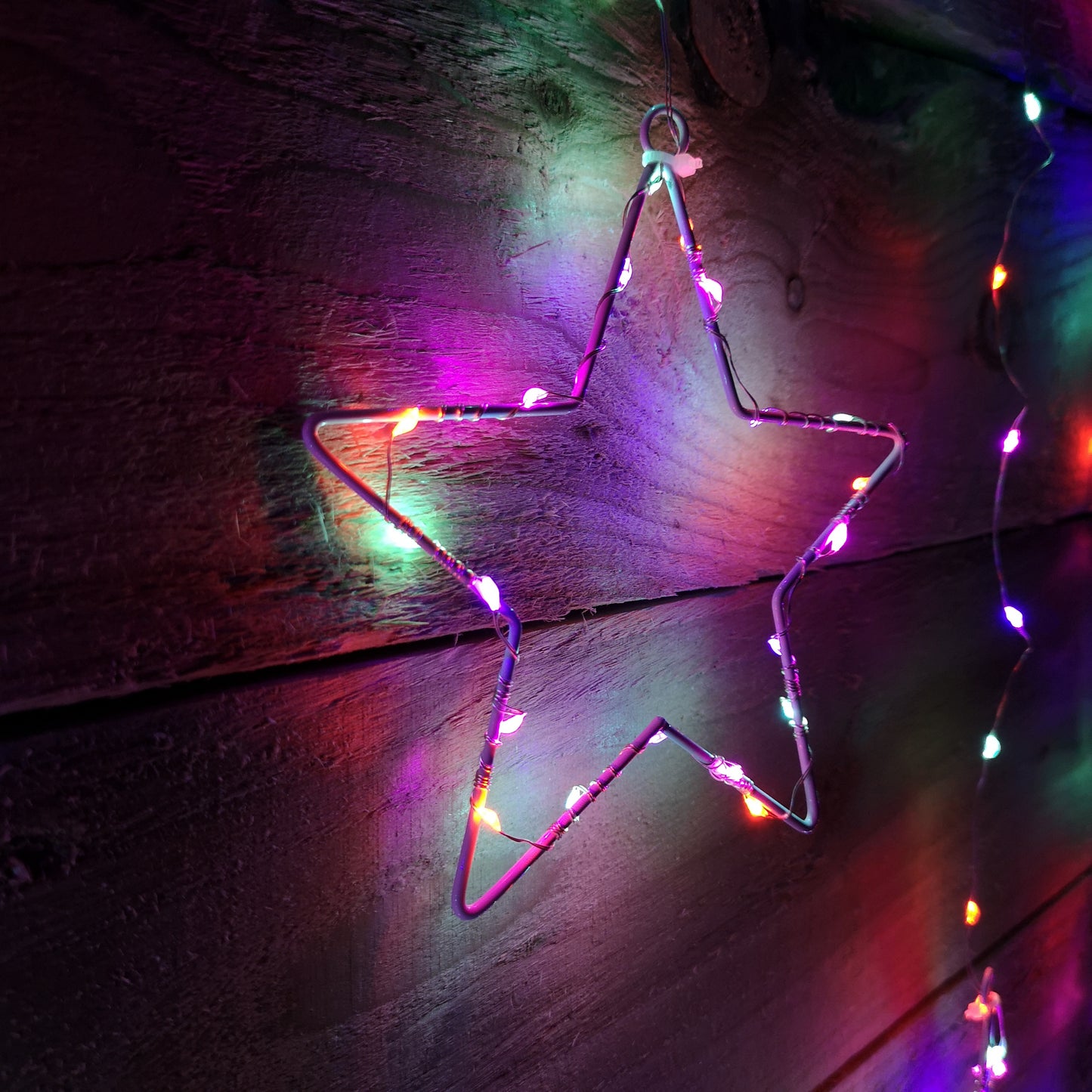 1.2m Premier Christmas Static Star LED Silver Pin Wire V Curtain Lights in Rainbow