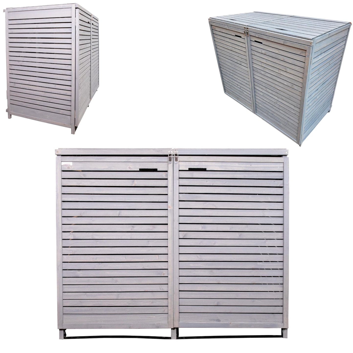 Factory Seconds 1.35m x 1.14m Large Grey Wooden Outdoor Garden Double Wheelie Bin Store Storage for 2 Bins