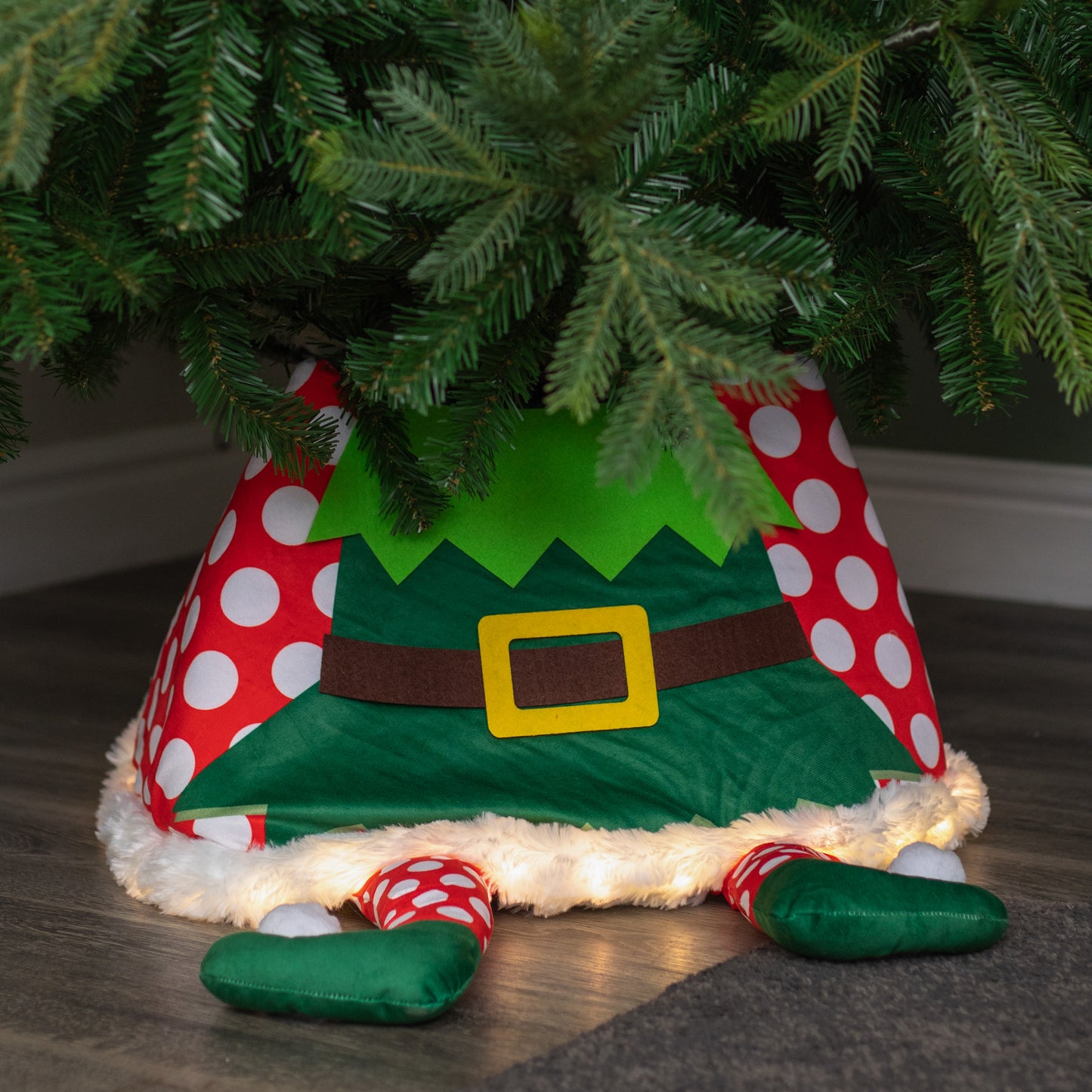60cm USB Powered Light up Elf Christmas Tree Skirt with Warm White LEDs