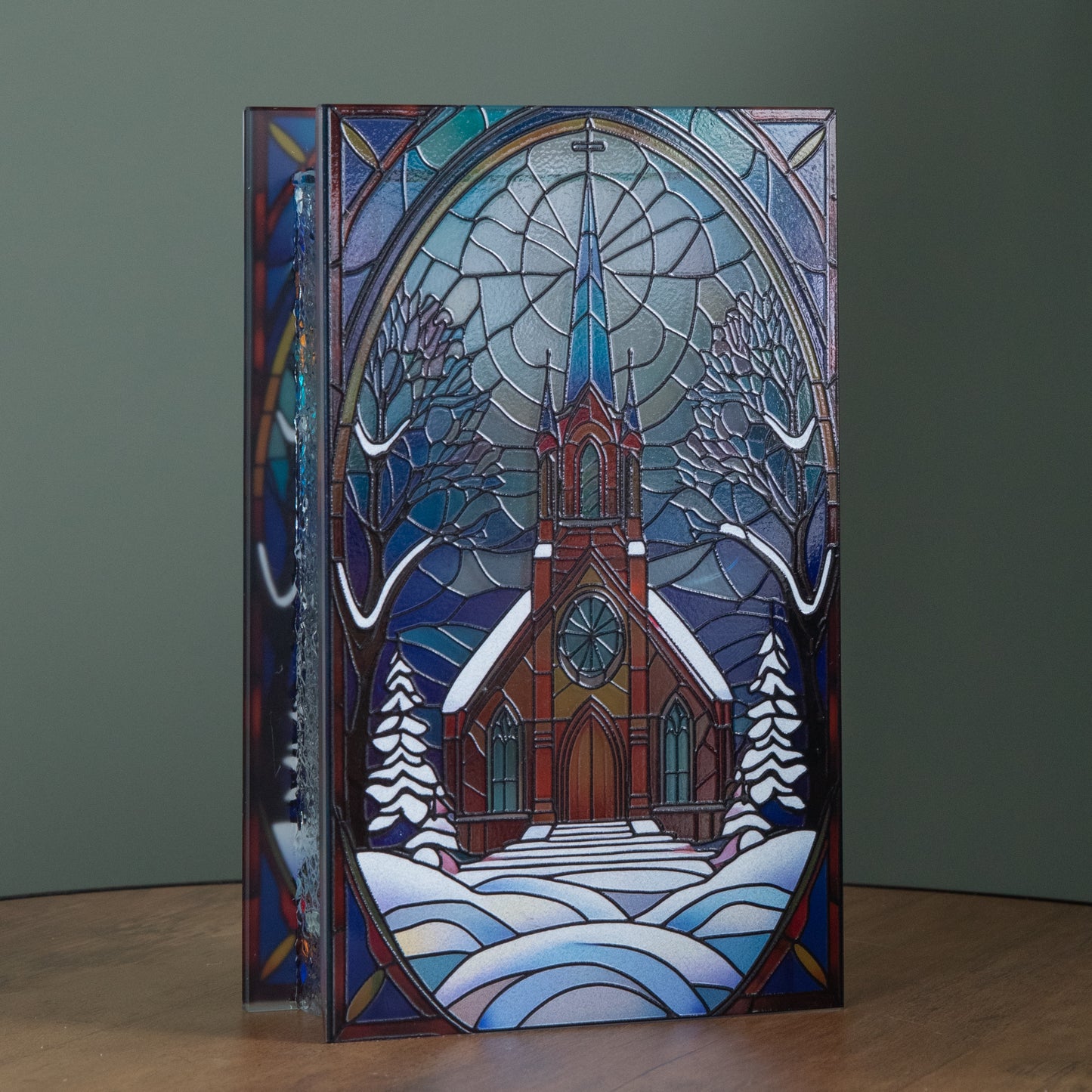 21cm Battery Operated Light up Double Sided Stained Glass Victorian Church Decoration with LEDs
