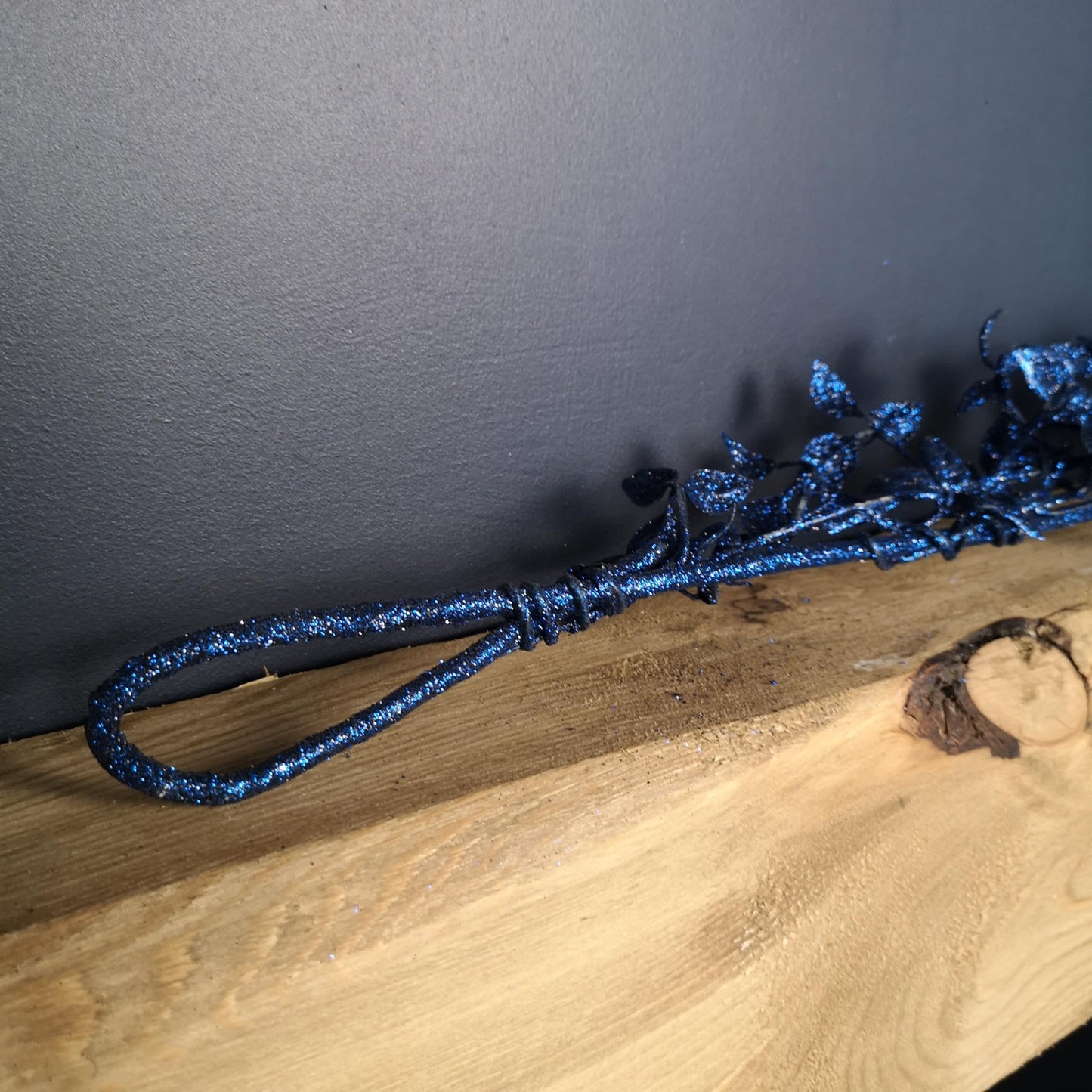 1.5m Midnight Blue Glitter Leaf Christmas Garland Decoration with Hanging Loop