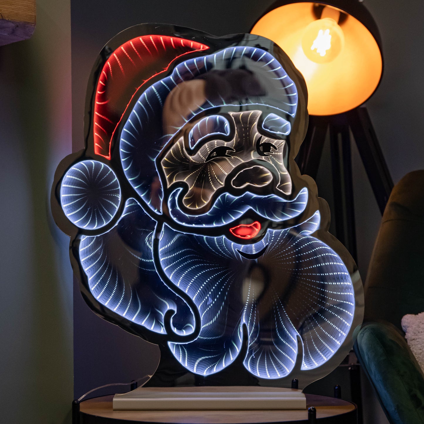 60cm Light up Santa's Face Infinity Christmas Decoration with Red & White LEDs