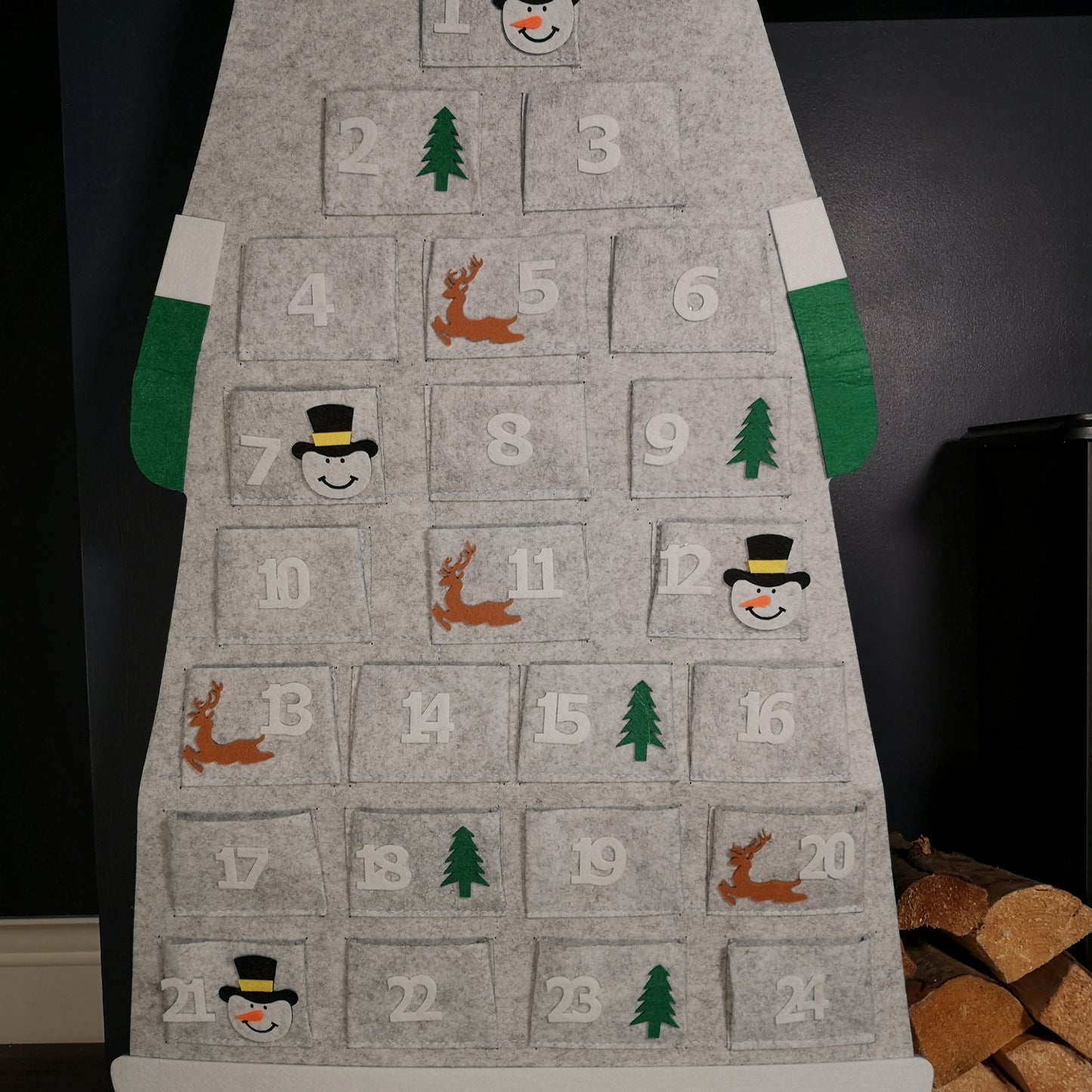 45cm x 115cm Felt Santa Advent Calendar Christmas Decoration in Grey
