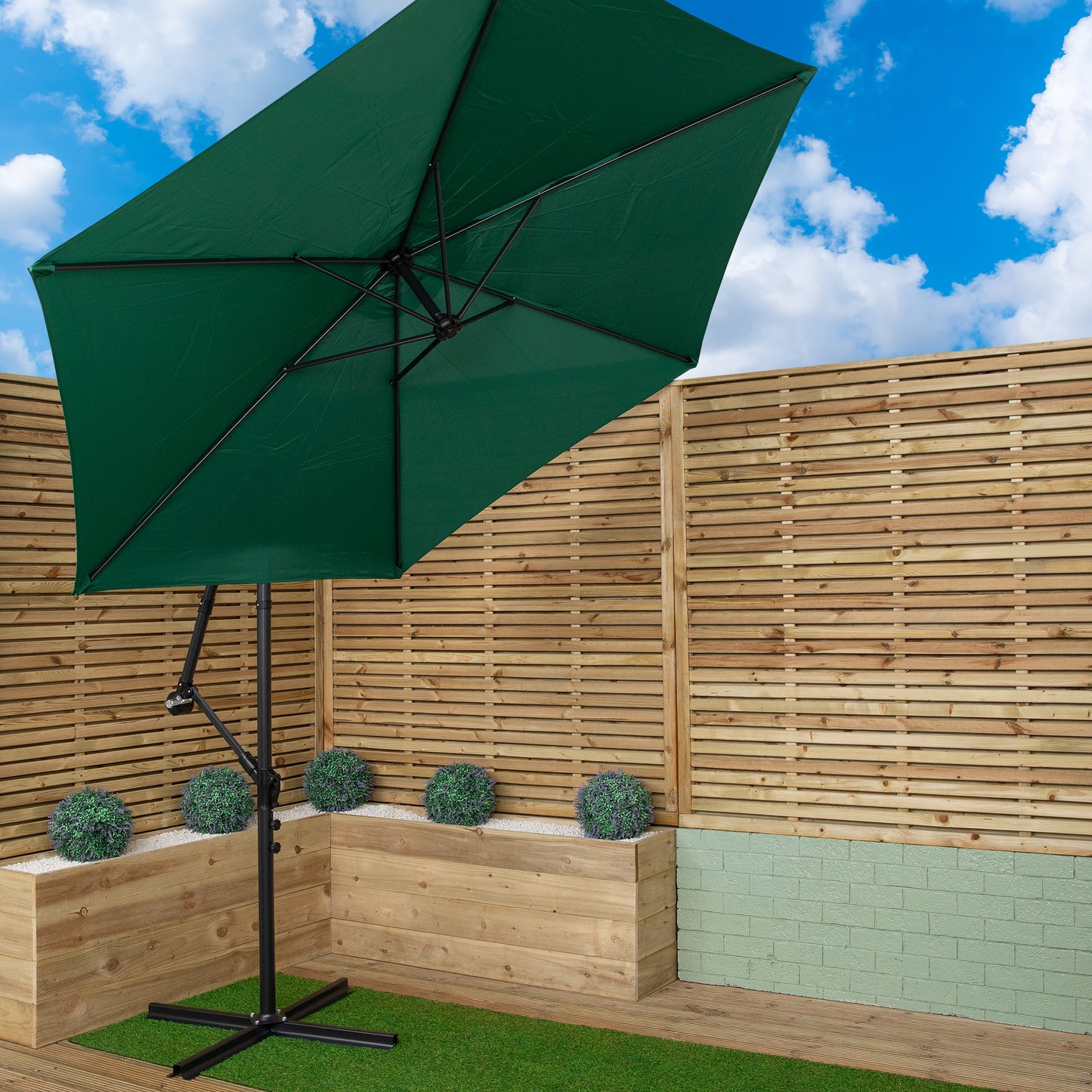 3m Hanging Banana Cantilever Garden Parasol with Cover in Green