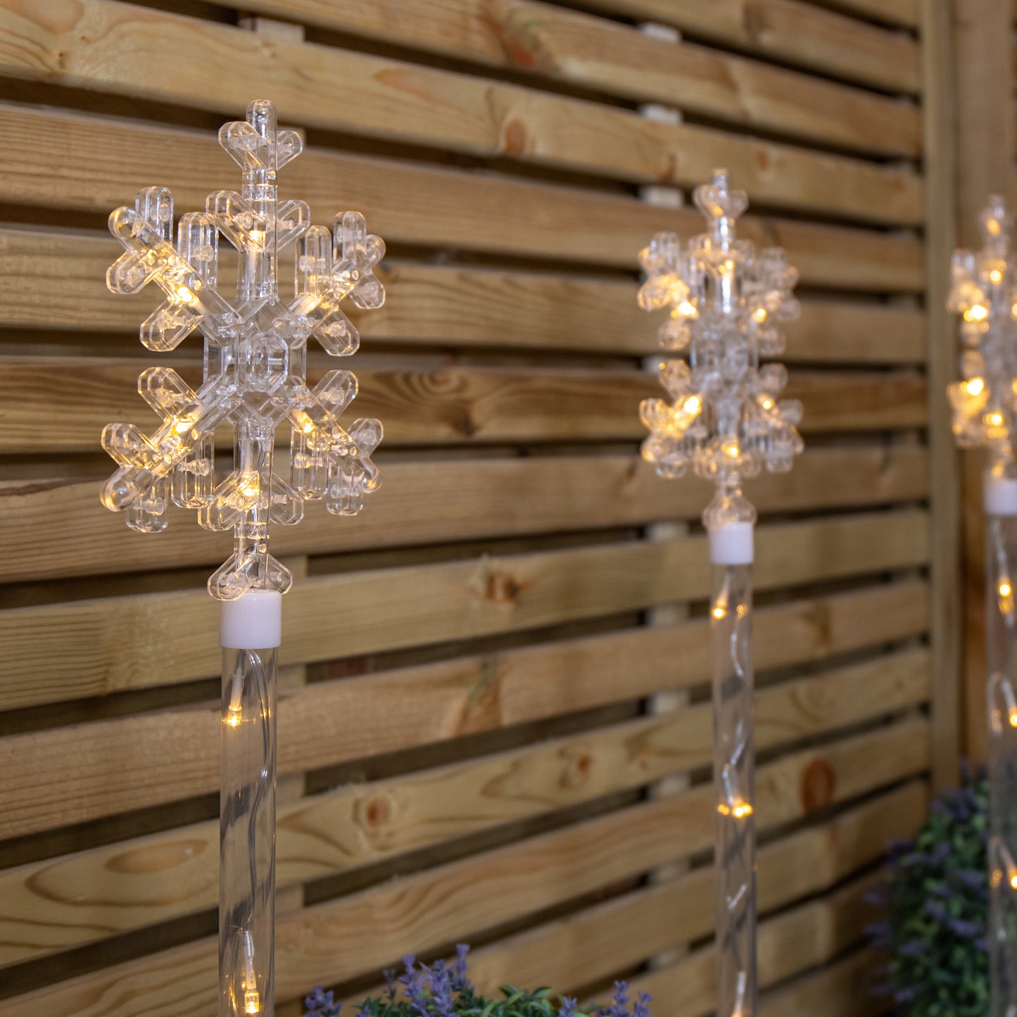 69cm Set of 4 Plastic Crystal Snowflake Pathfinder Christmas Lights with Warm White LEDs