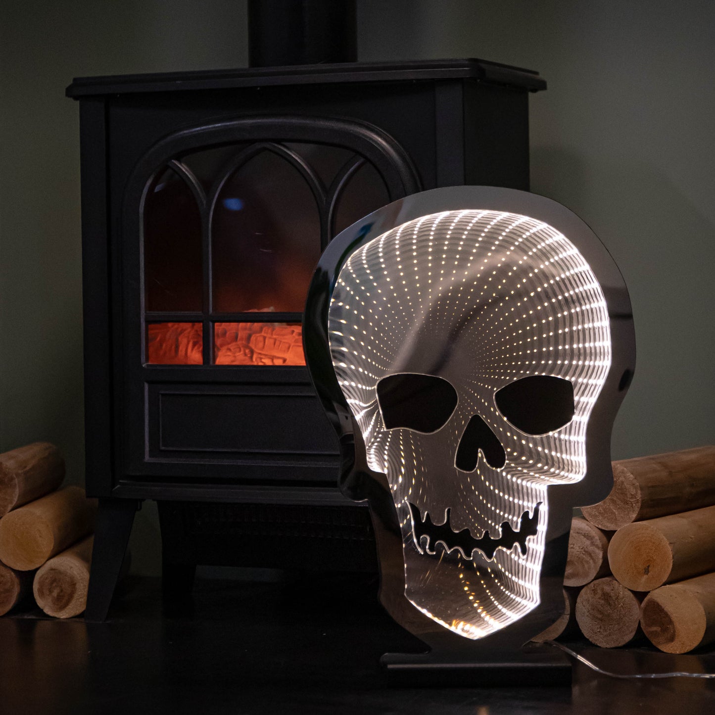 40cm Light up Halloween Skull Infinity Decoration with Warm White LEDs