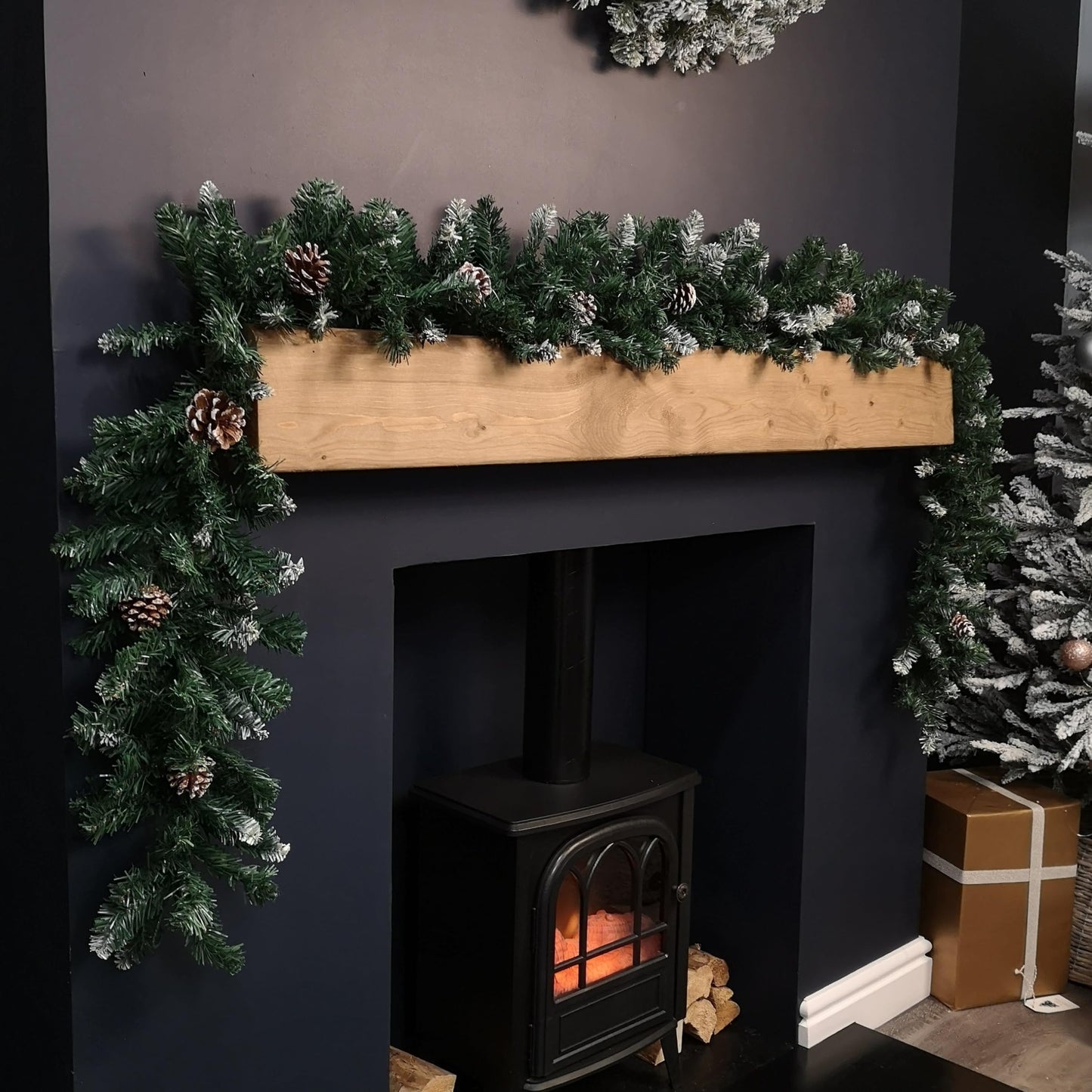 2.7m Snow Tipped Christmas Garland with Pine Cones and Mixed Needles