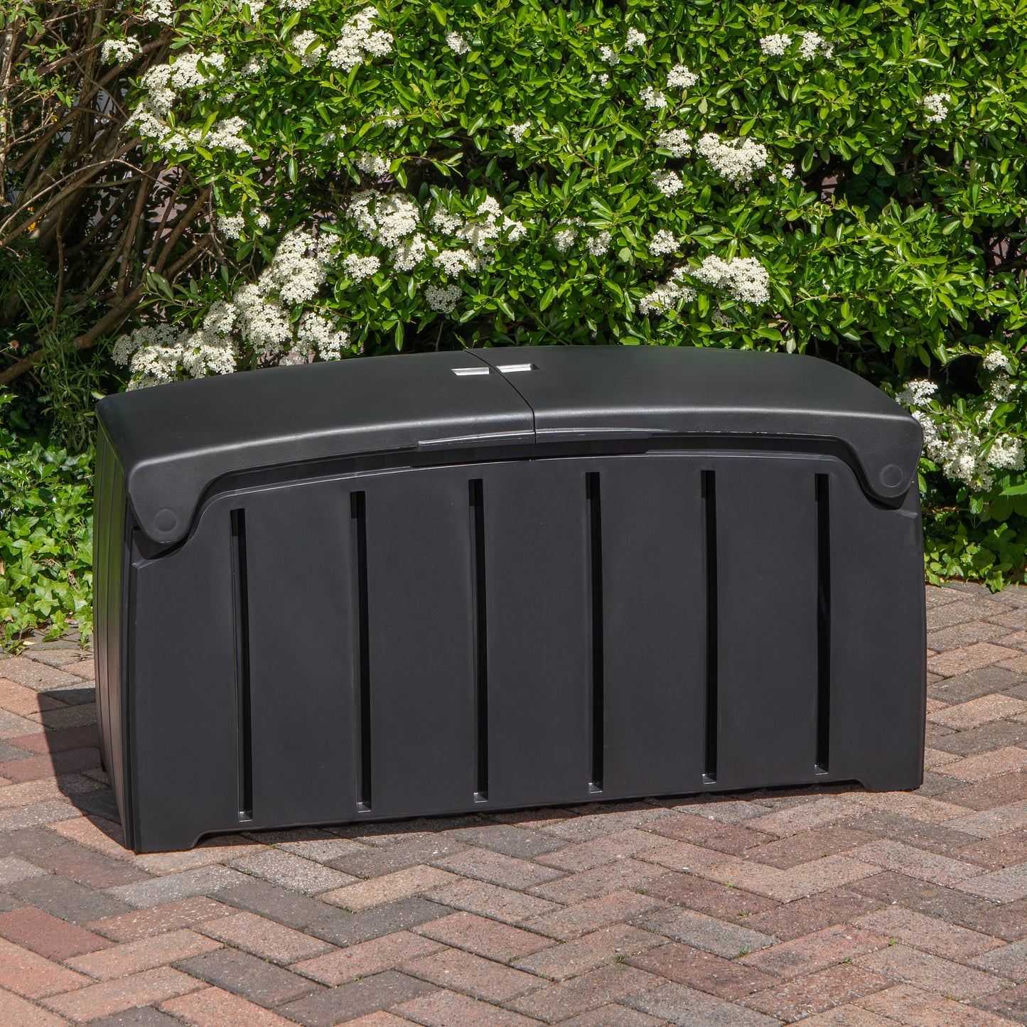 1.15m x 61cm Large Black Garden Storage Box with 300 Litre Capacity with Padlockable Lid