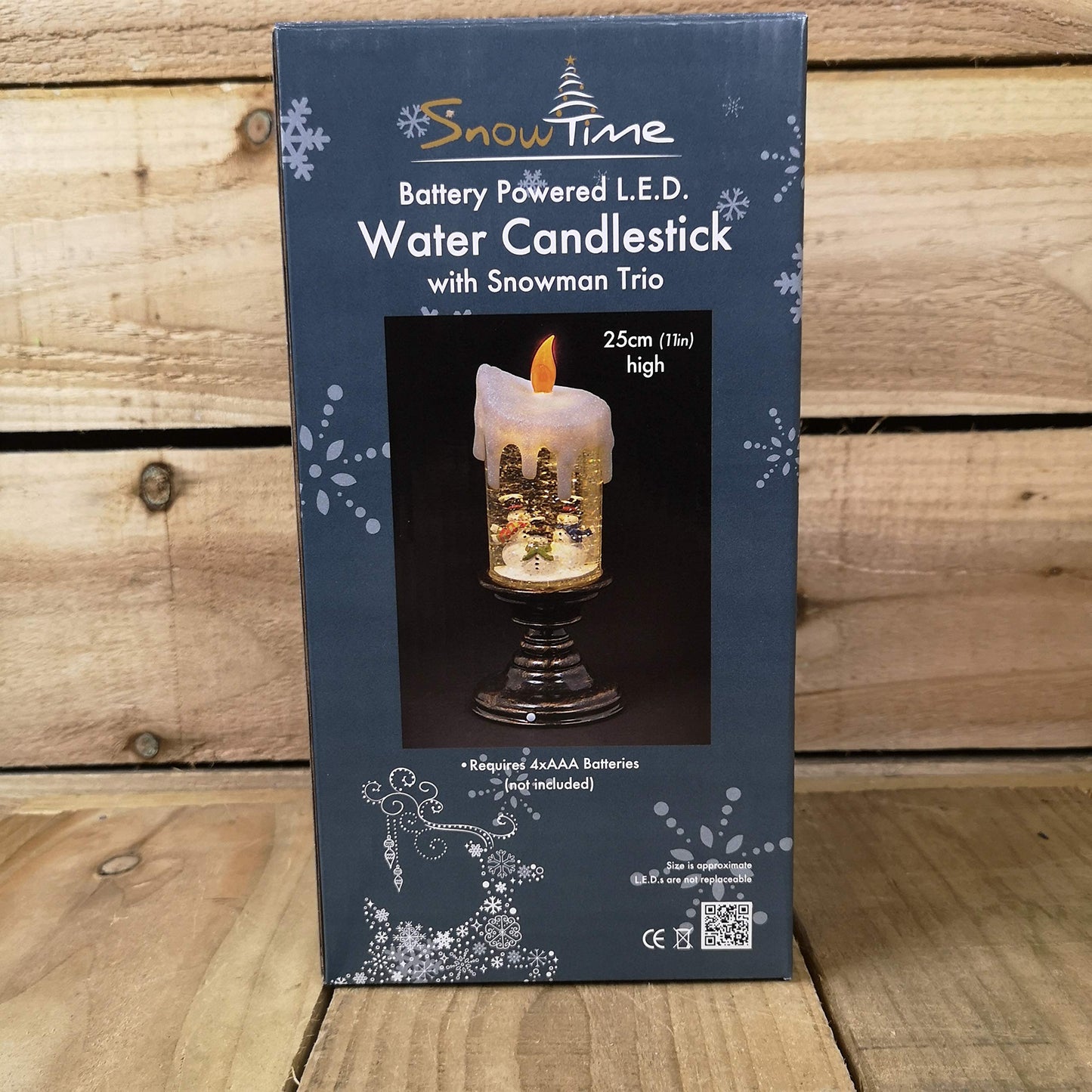 25cm Snowtime Indoor Battery Operated LED Water Candle Stick Spinner with Snowman Scene