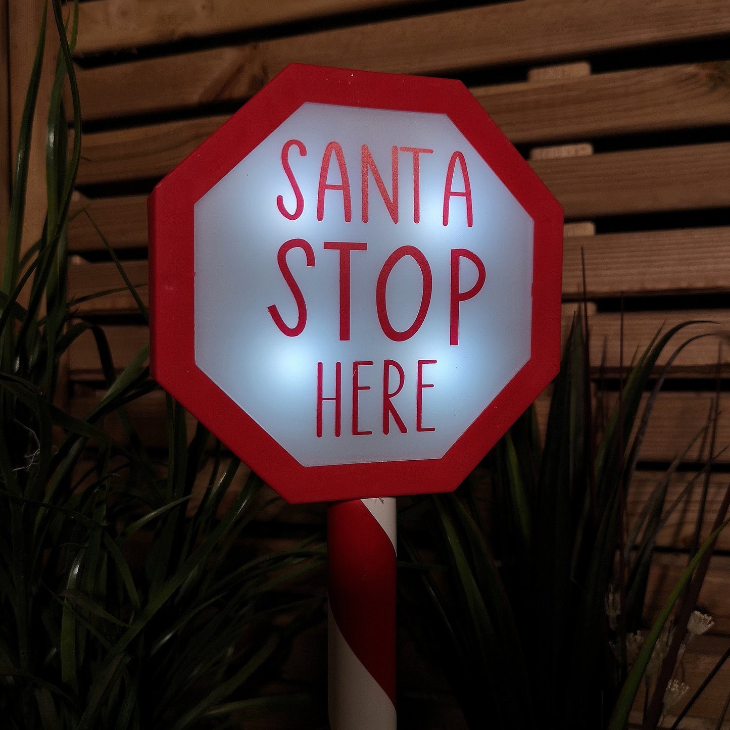 55cm Battery Operated Light up Santa Stop Here LED Christmas Sign