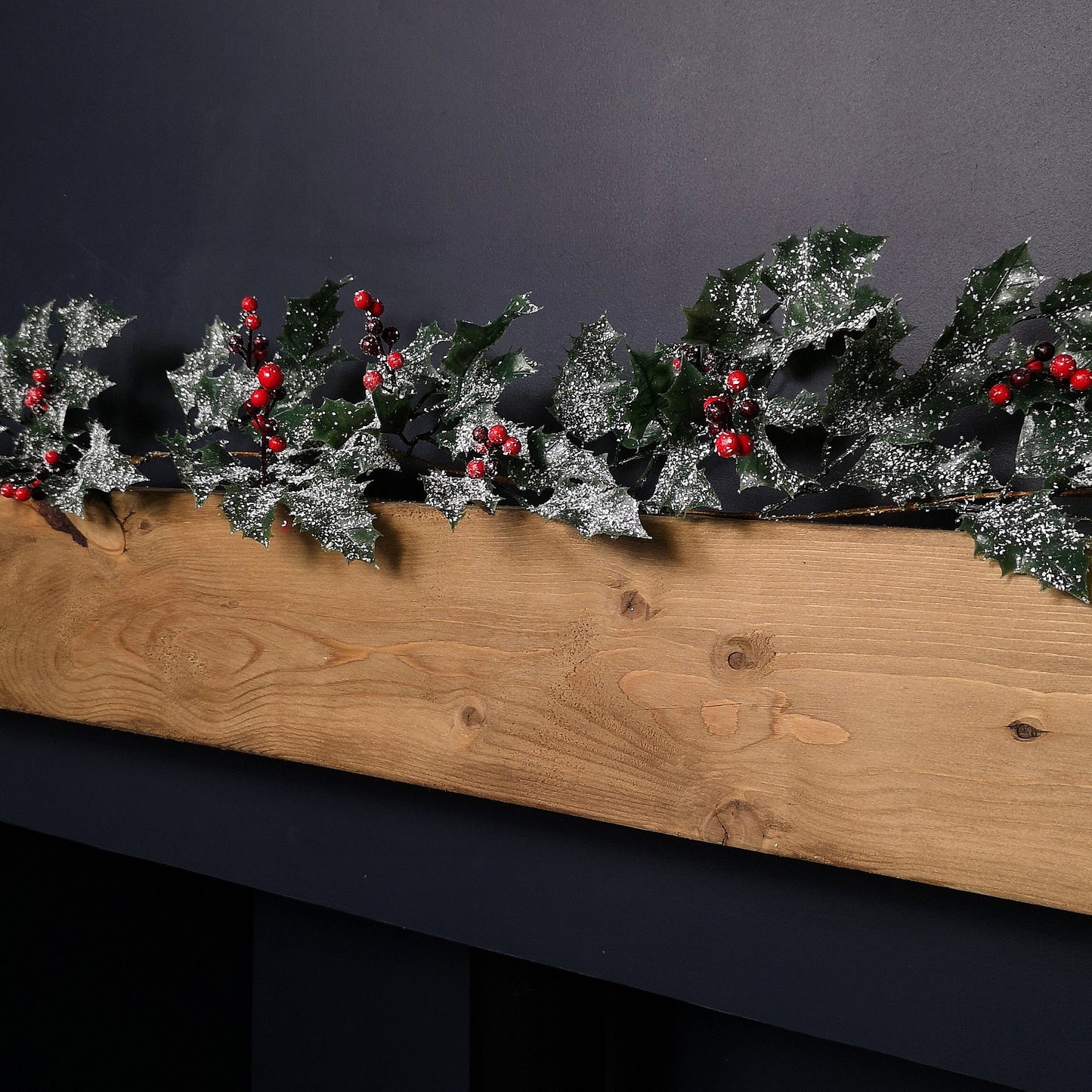 1.8m Frosted Green Holly Leaf & Berry Glitter Garland Christmas Decoration