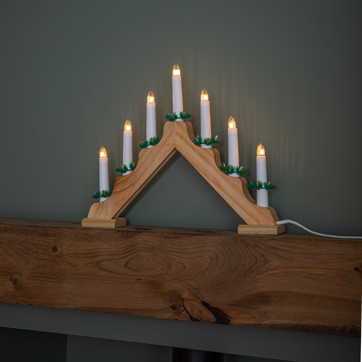 40cm Light up Wooden Christmas Candlebridge with 7 Warm White LEDs