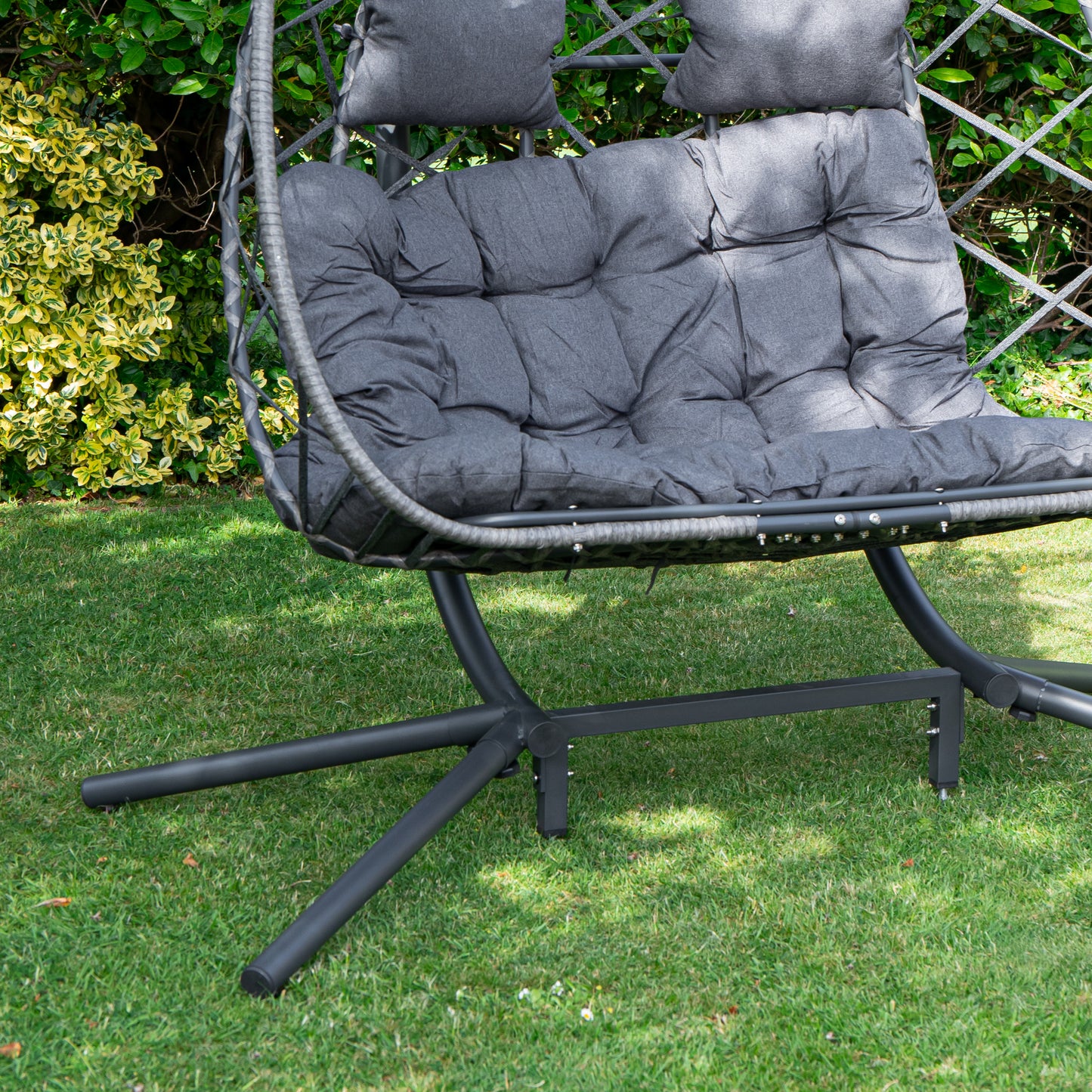 Samuel Alexander 2 Seater Hanging Garden Rattan Egg Chair with Steel Frame and Waterproof Cover in Grey