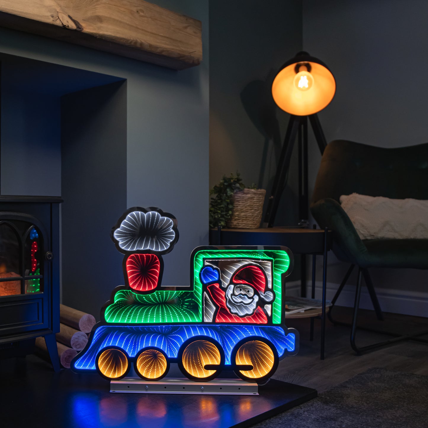 63cm Light up Christmas Train Infinity Decoration with Santa & LEDs