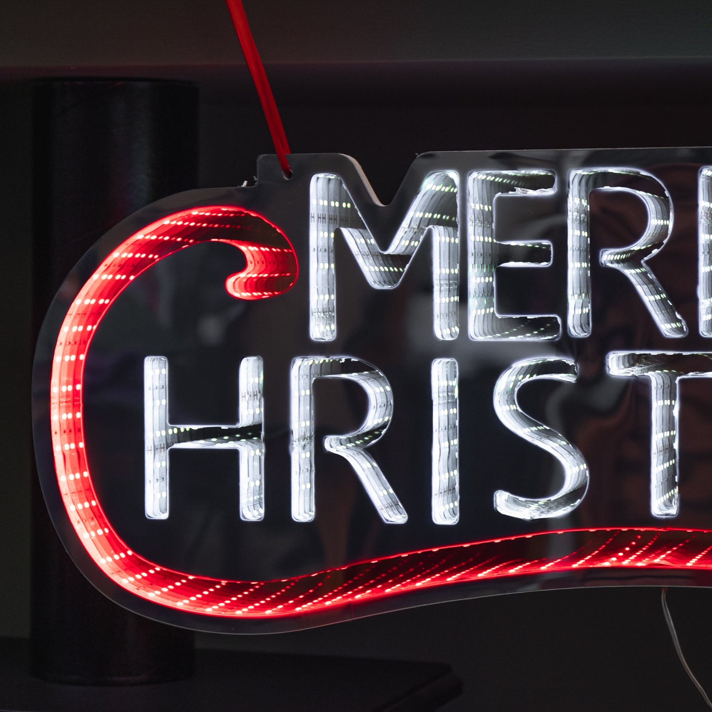 60cm Light up Hanging Merry Christmas Infinity Mirror Decoration with LEDs