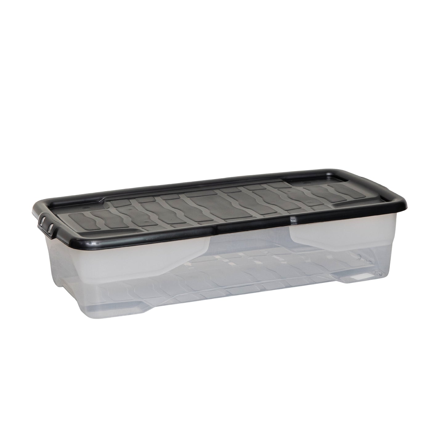 42 Under Bed Clear Stackable and Nestable Storage Box with Black Lid