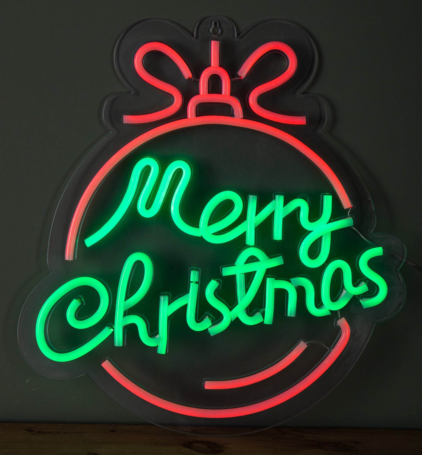 38cm x 40cm Light up Red and Green Neon Flex Merry Christmas Ball