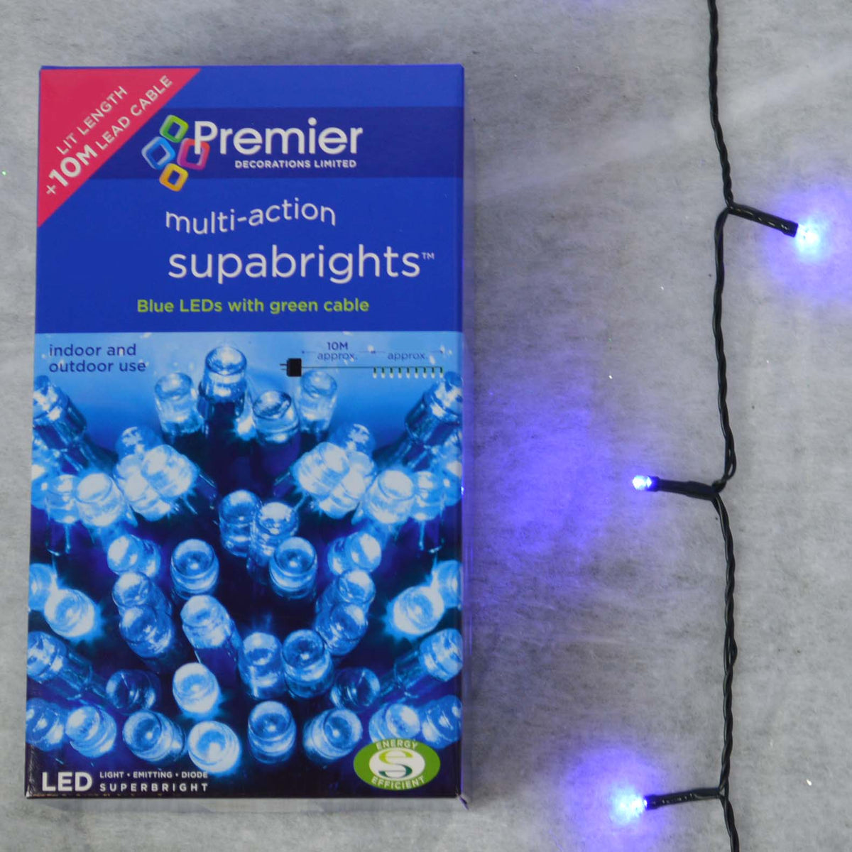 Premier Supabright LED Christmas Lights - Choice of Colours - Green Wire