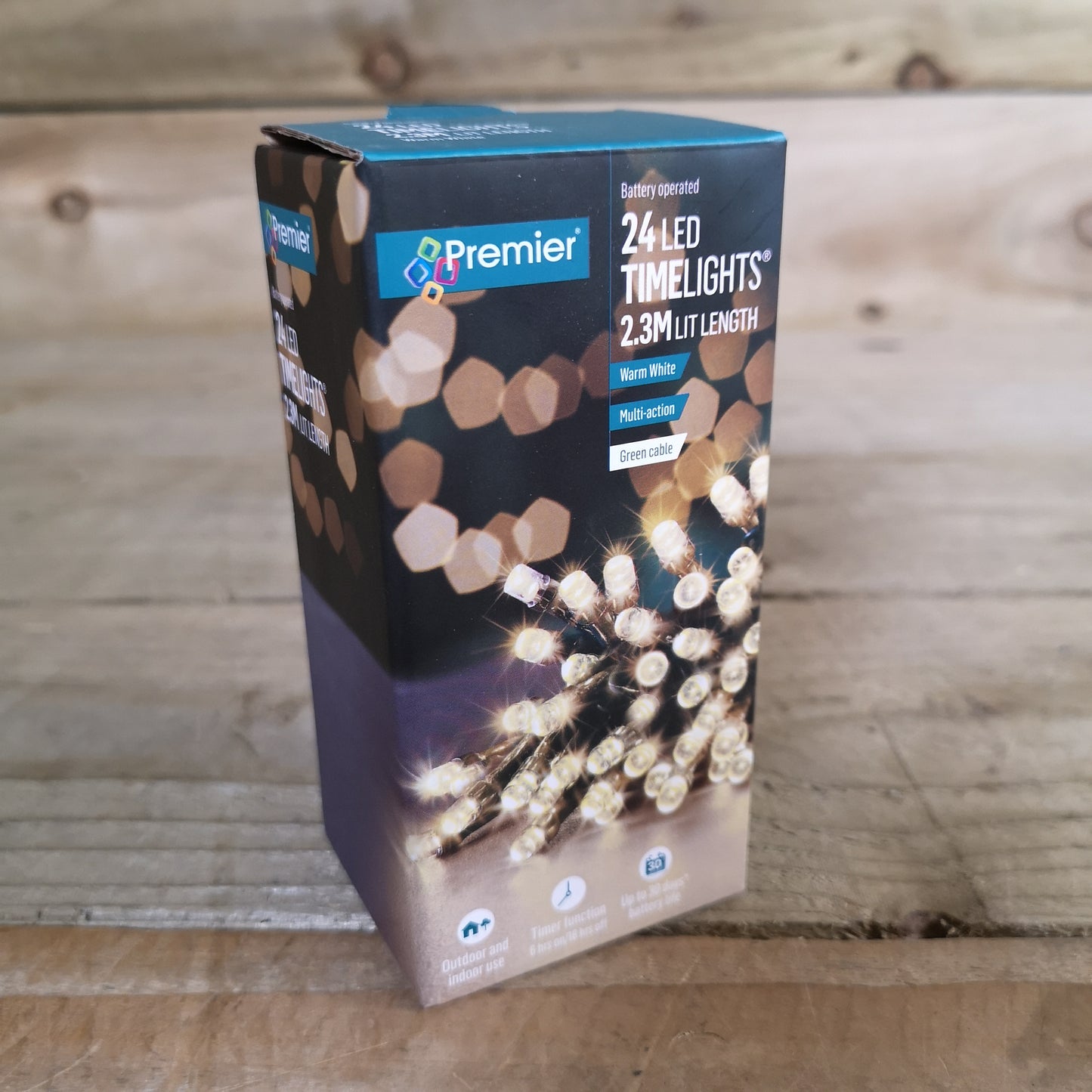 24 LED 2.3m Premier Christmas Indoor Outdoor Multi Function Battery Operated String Lights with Timer in Warm White