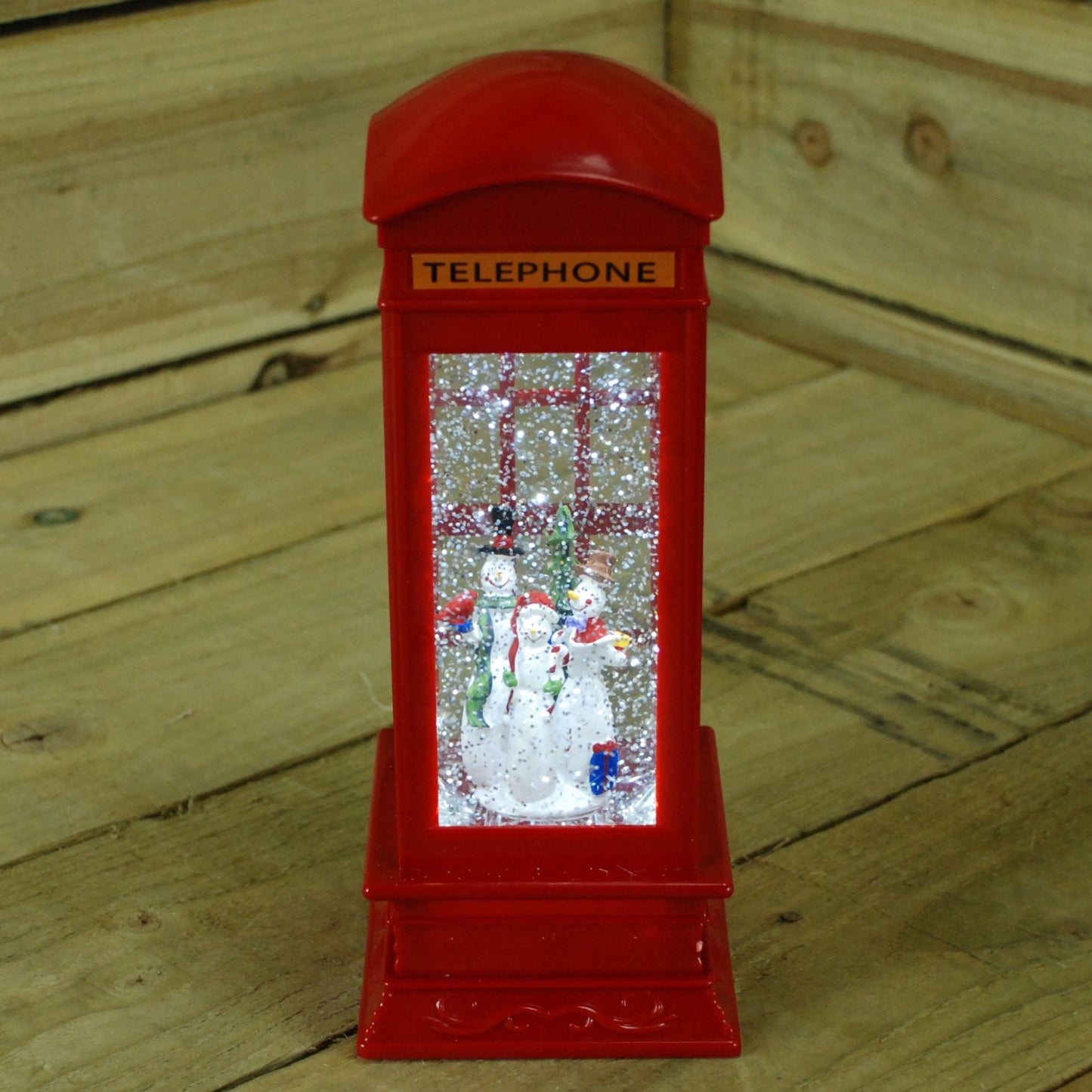 Water Christmas Phone Box Trio Snowmen 27cm High LED