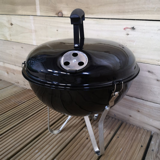 37cm Portable Black Enamel Vented Kettle BBQ with Lid Ideal for Garden or Camping 2736