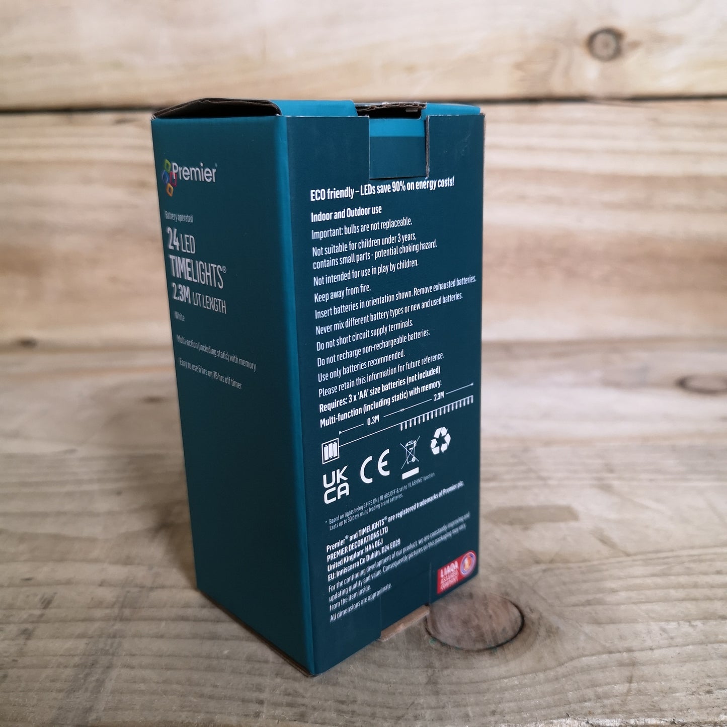 24 LED 2.3m Premier Christmas Indoor Outdoor Multi Function Battery Operated String Lights with Timer in Cool White