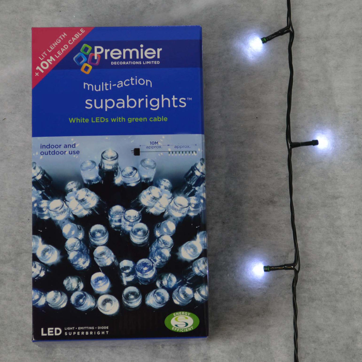 Premier Supabright LED Christmas Lights - Choice of Colours - Green Wire