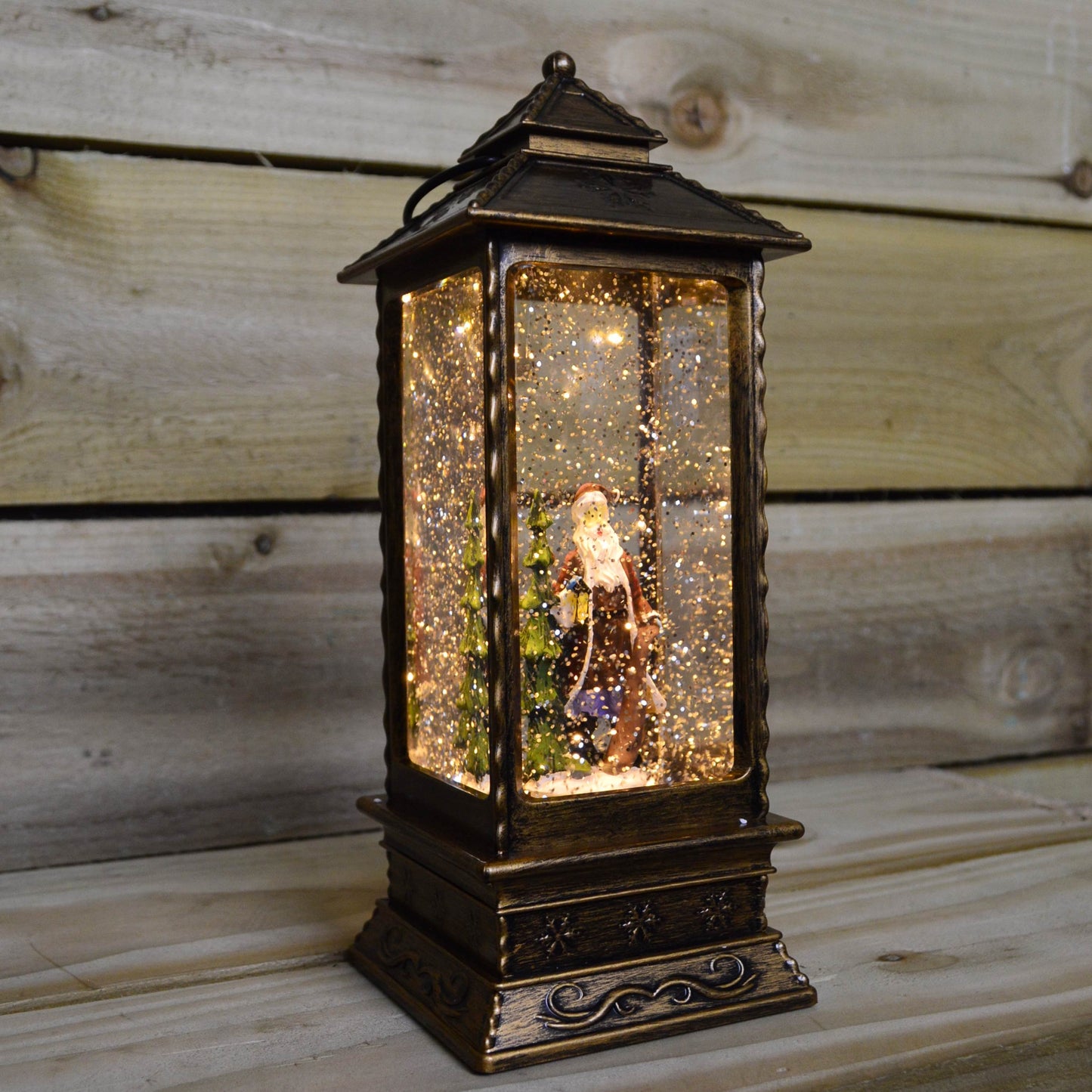 27cm Premier Glitter Water Spinner LED Lantern Christmas Decoration with Santa Scene