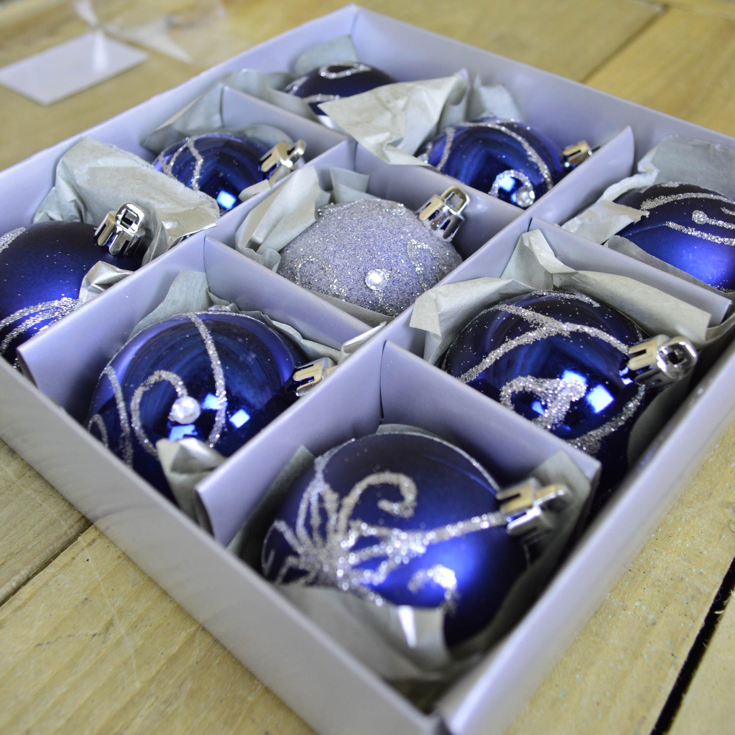9 Pack Premier 60mm Deluxe Glitter Christmas Tree Baubles - Midnight Blue
