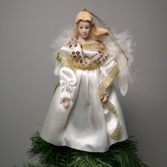 18cm Premier Bauble Tree Topper Angel Christmas Decoration in Ivory & Gold