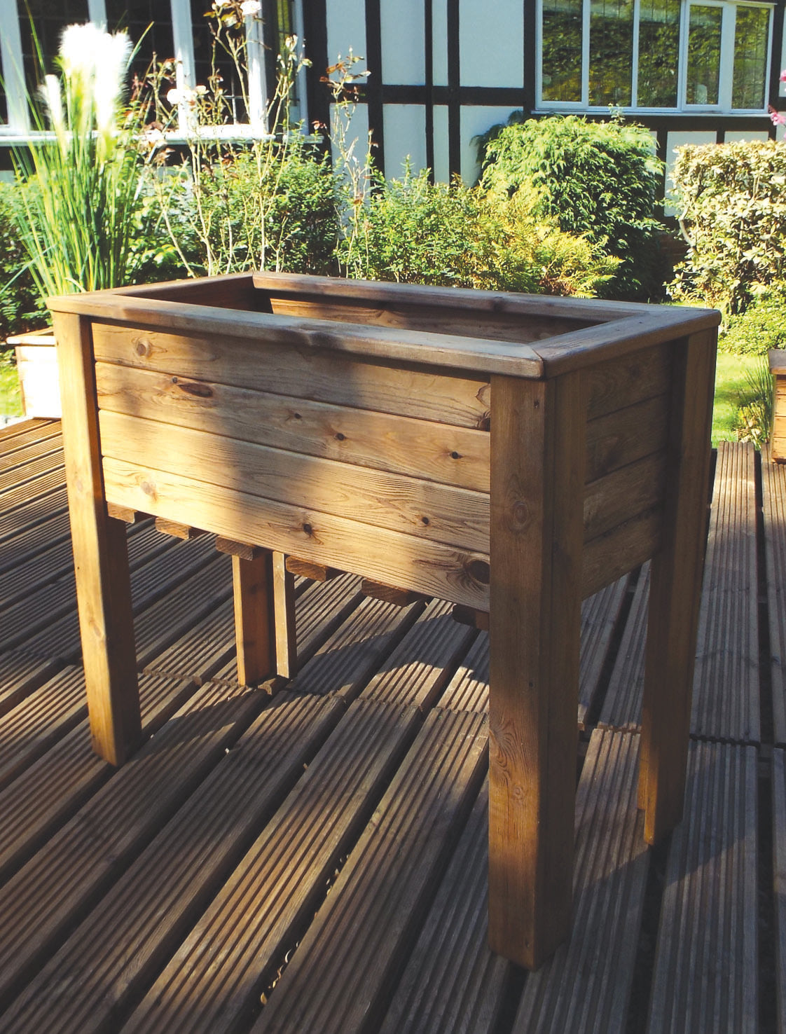 Hand Made Rustic Wooden Medium Raised Garden Trough / Flower Bed Planter