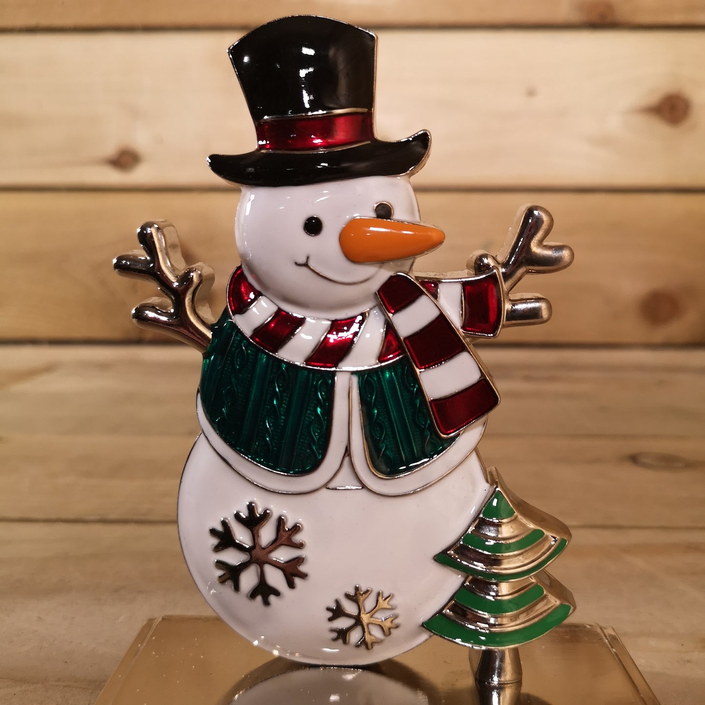 17 cm Snowman In A Top Hat And Scarf And Festive Christmas Tree Stocking Hanger In Colour