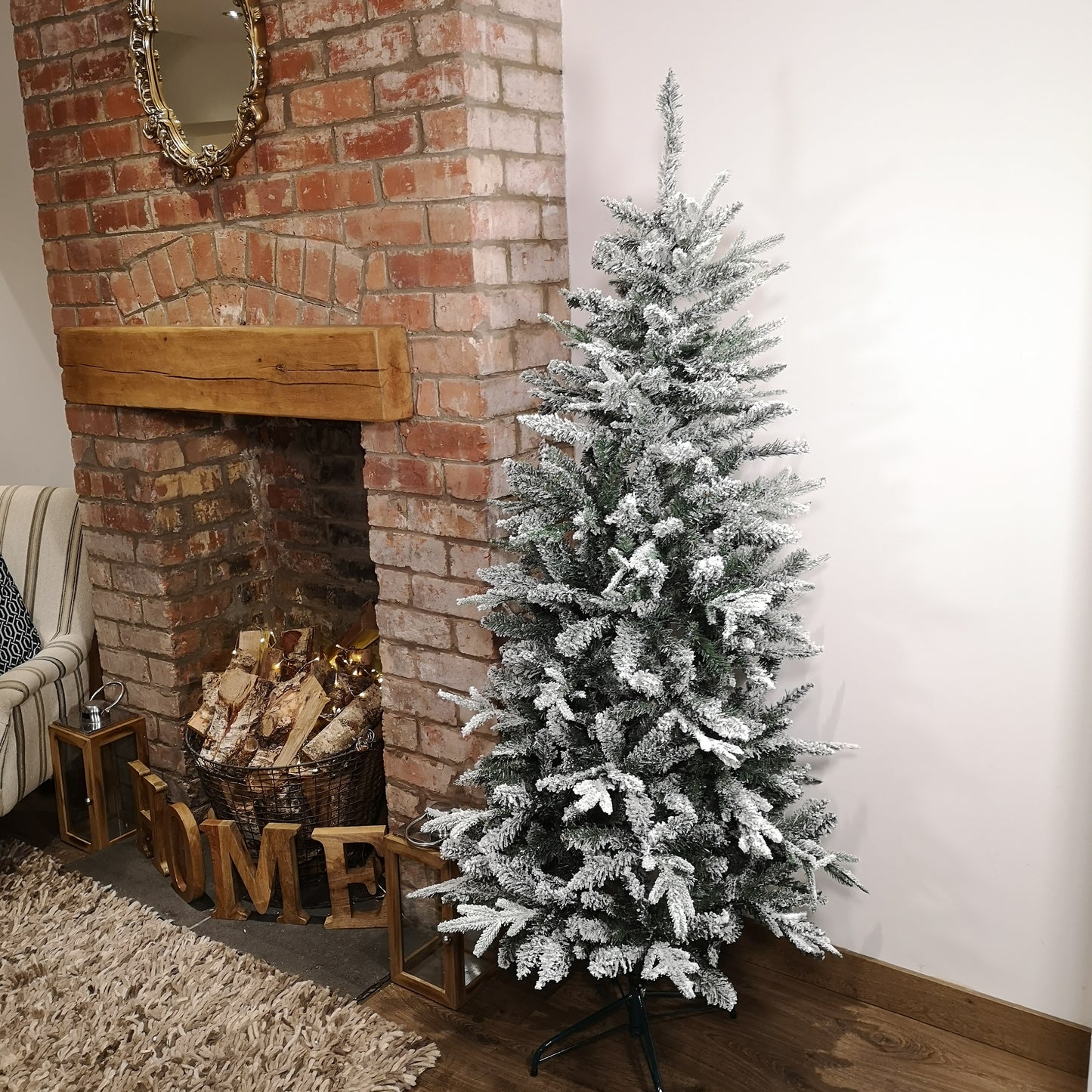 Premier 6ft Slim Festive Lapland Snow Flocked Green Christmas Tree