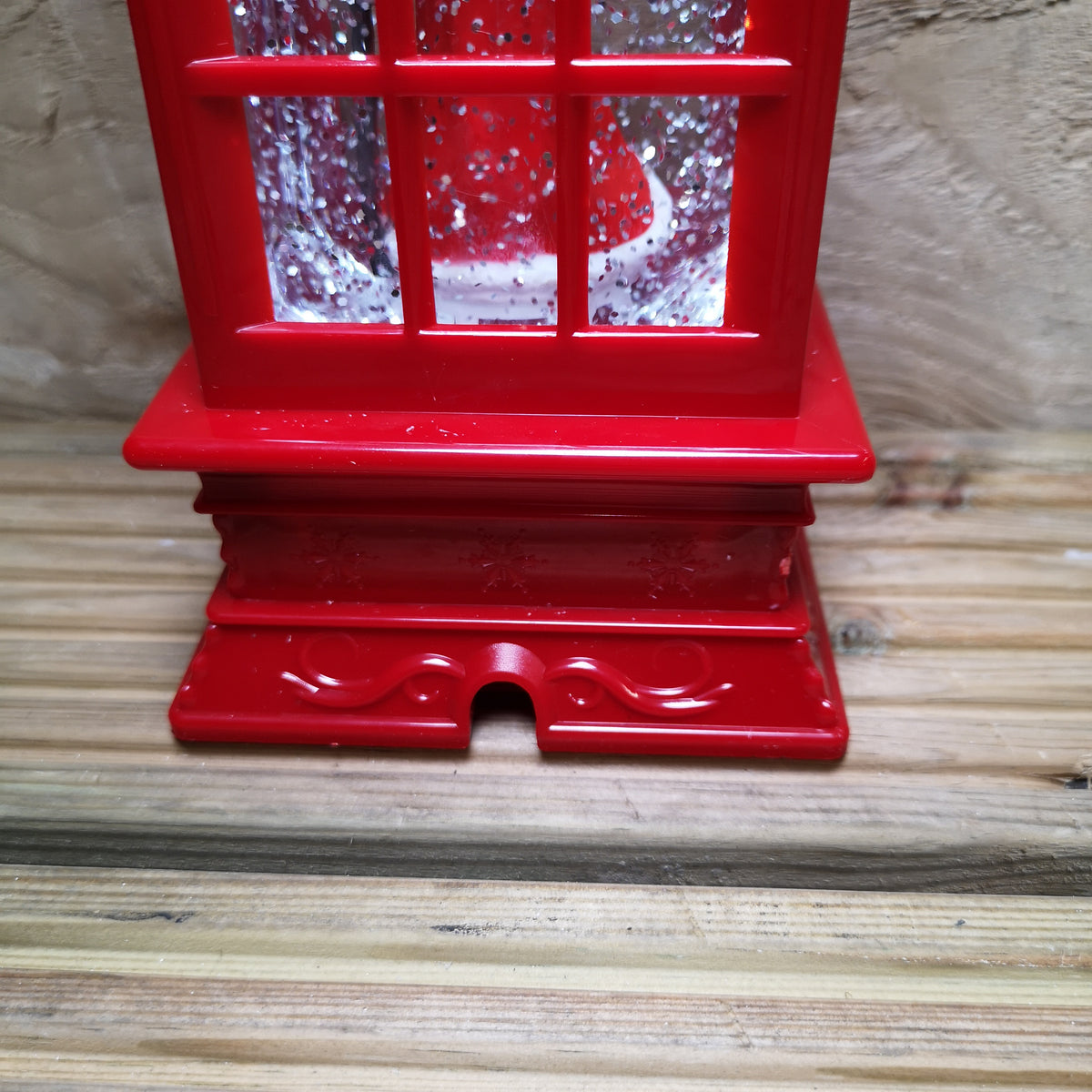 27cm Dual Power Christmas Glitter Water Spinner Red Phone Box Santa Scene