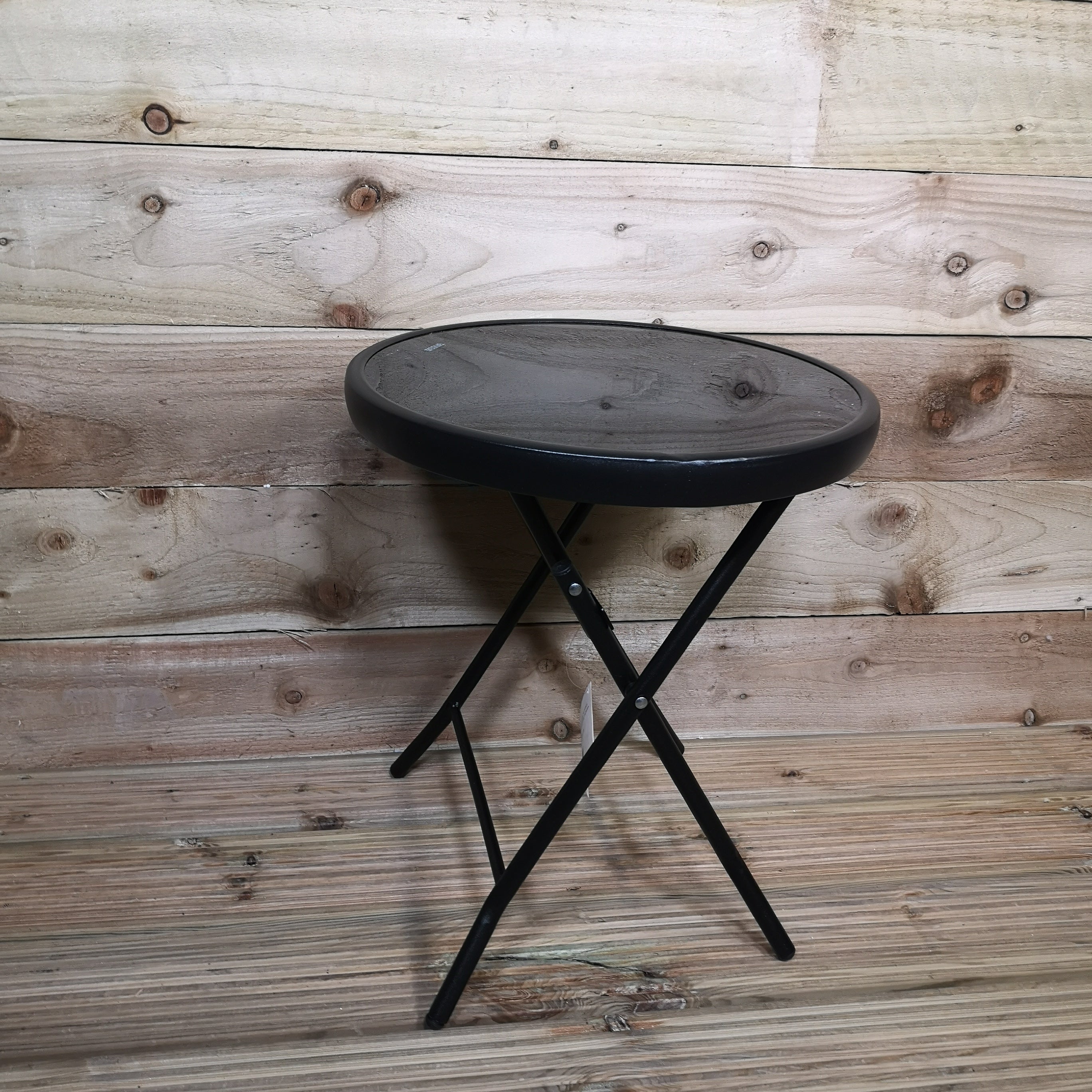40 x 46cm Round Black Glass Folding Garden Furniture Side Table