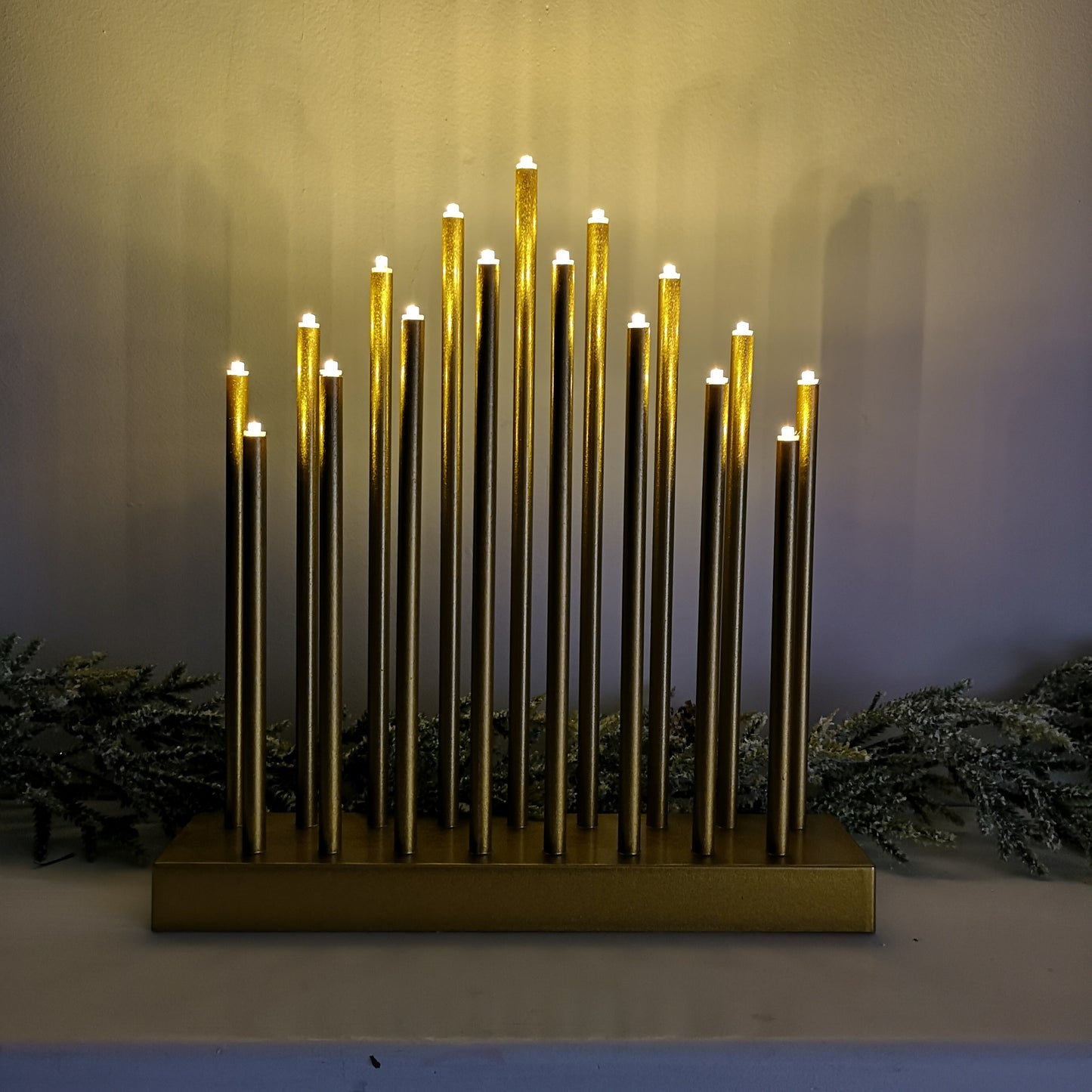 29cm Premier Christmas Candle Bridge with 17 LEDs & Timer in Gold Battery Operated