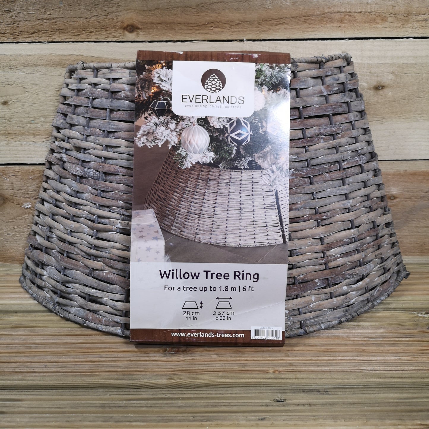 28/57cm Everlands KD Willow Christmas Tree Skirt Wicker Rattan - Small Grey Wash