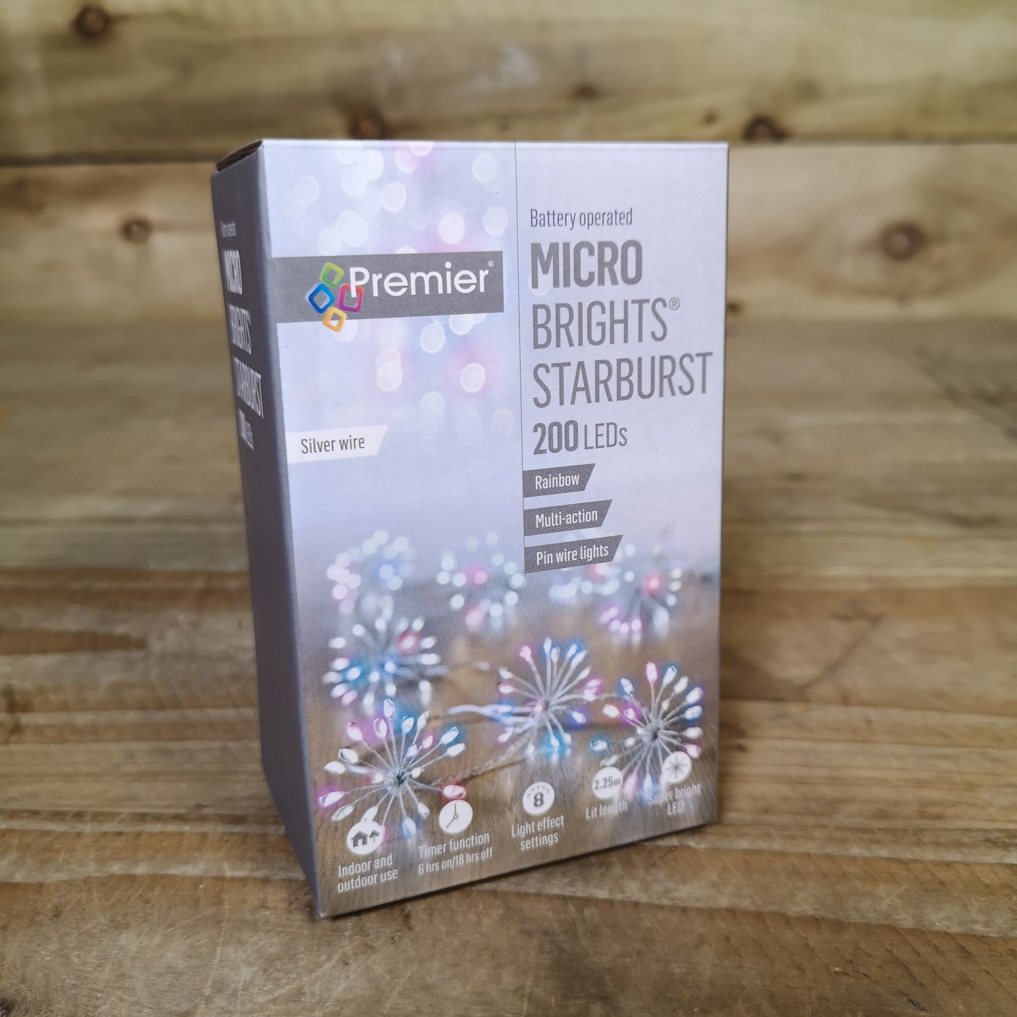 200 LED 10 Starburst Premier Christmas Multi Function Battery Timer Lights in Rainbow