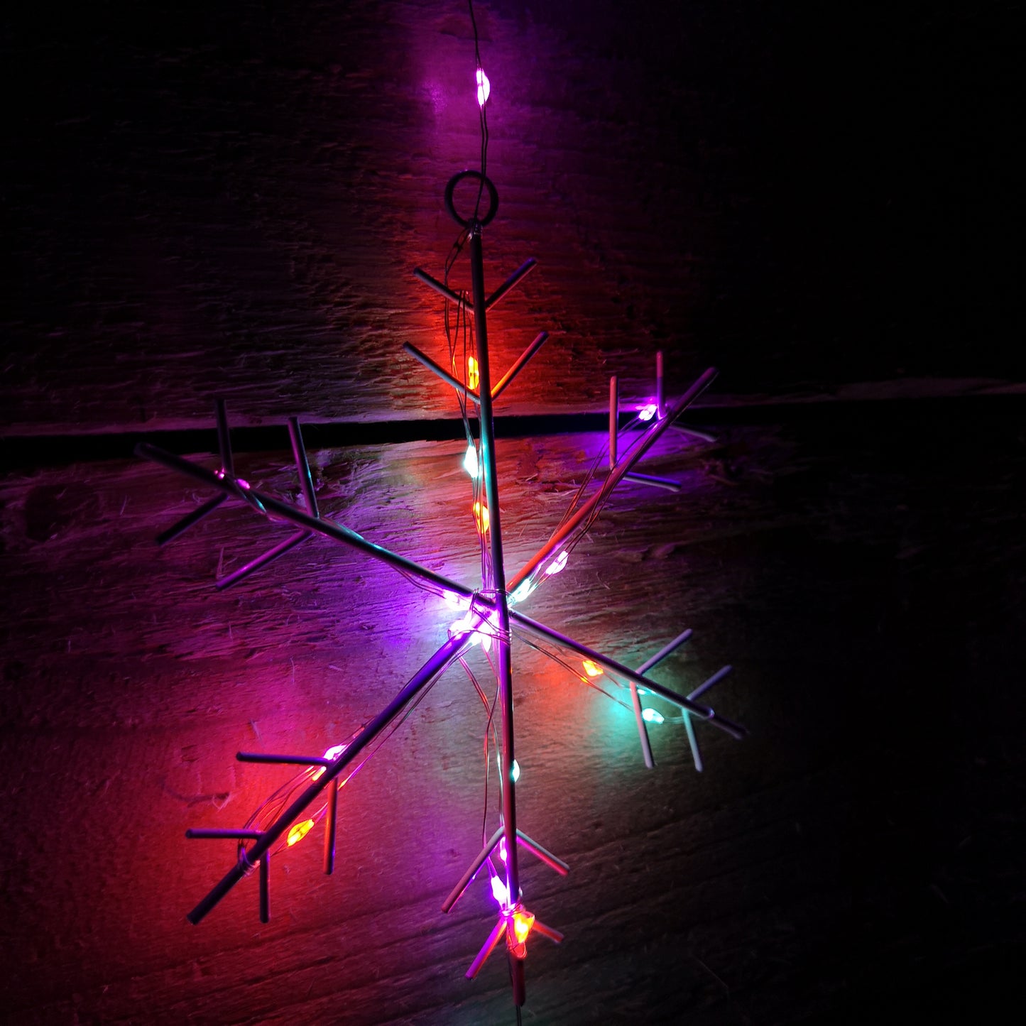 390 LED 1.3m x 1.2m Premier Christmas Snowflake Curtain Lights in Static Rainbow & Twinkling Orange