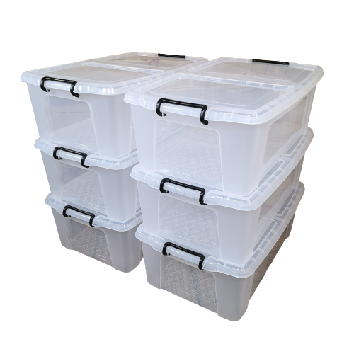 6 x 50L Smart Storage Boxes, Clear with Clear Extra Strong Lids, Stack Cheaper Online