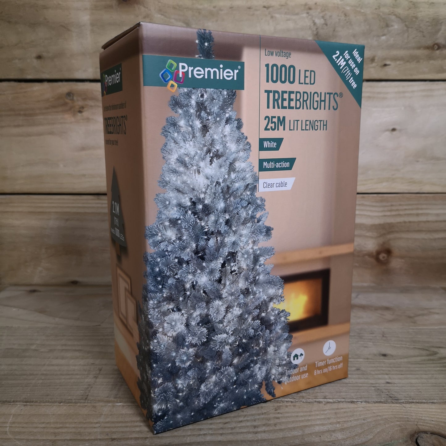 1000 LED 25m Premier TreeBrights Indoor Outdoor Christmas Multi Function Mains Operated String Lights with Timer & Clear Cable in Cool White