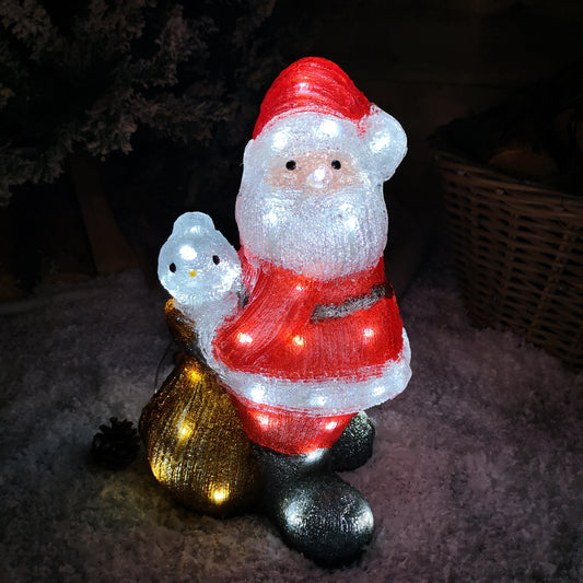 38cm Acrylic Lit Santa with Bird Christmas Decoration with 50 LEDs 2736