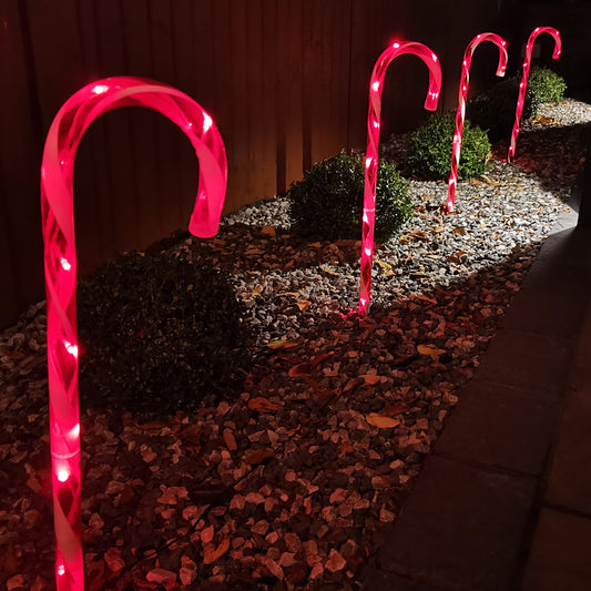 4pcs 62cm Outdoor Red Christmas Candy Cane LED Path Lights for Garden 2408