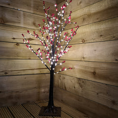 90cm 3ft Christmas Lit Black Twig Tree Red Berry 240 Warm White LED