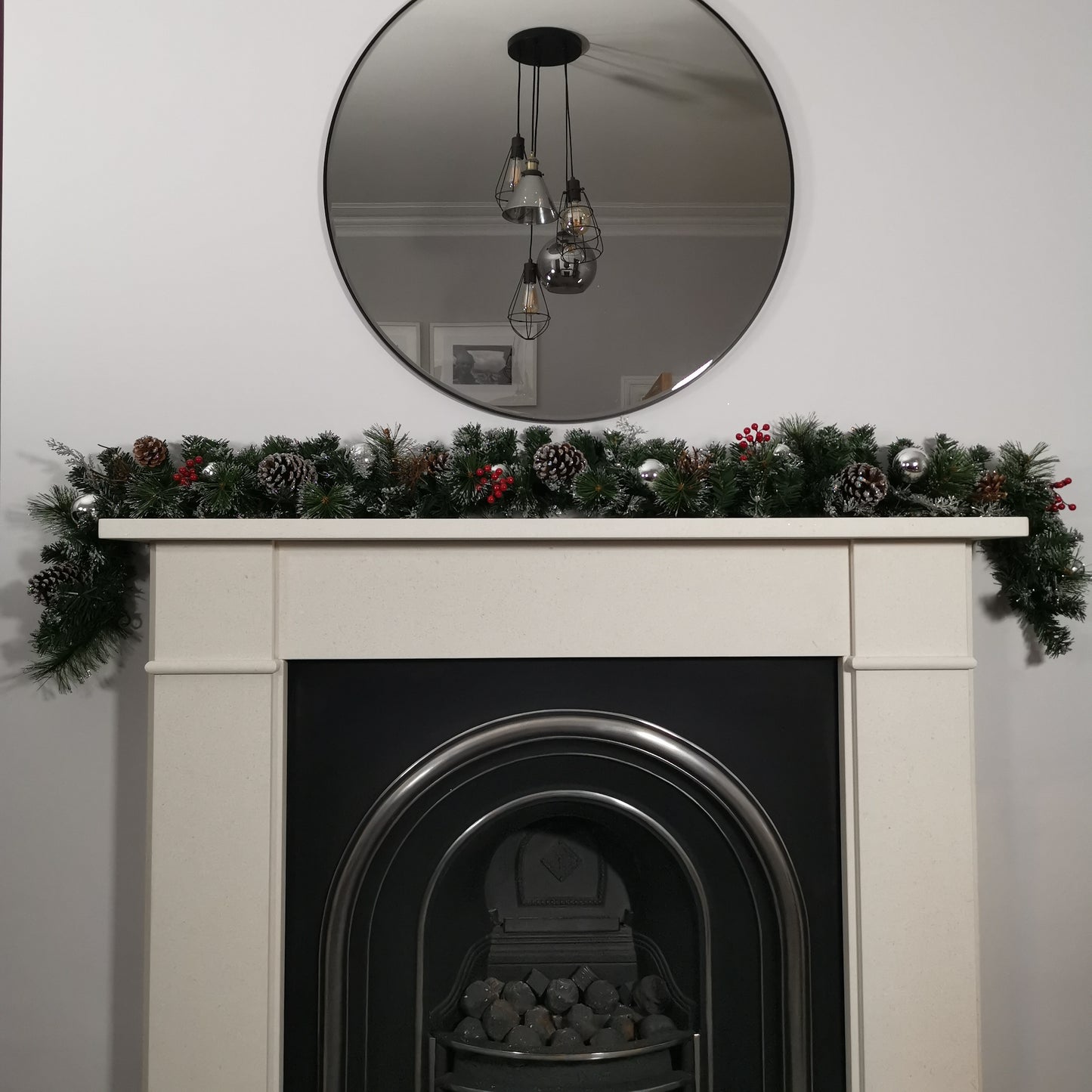 Premier 180cm (6ft) Festive Silver Dressed Christmas Garland With Berries Pinecones And Silver Baubles