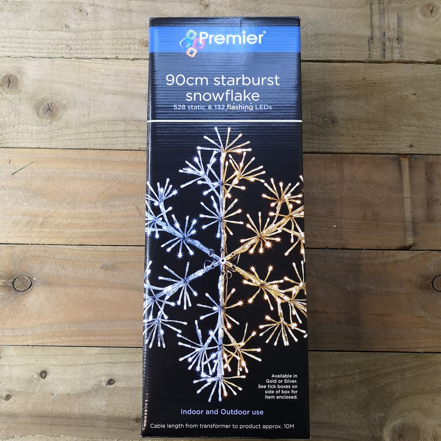 Premier 90cm Silver Starburst Snowflake Wall Window Decoration With 660 White LEDs