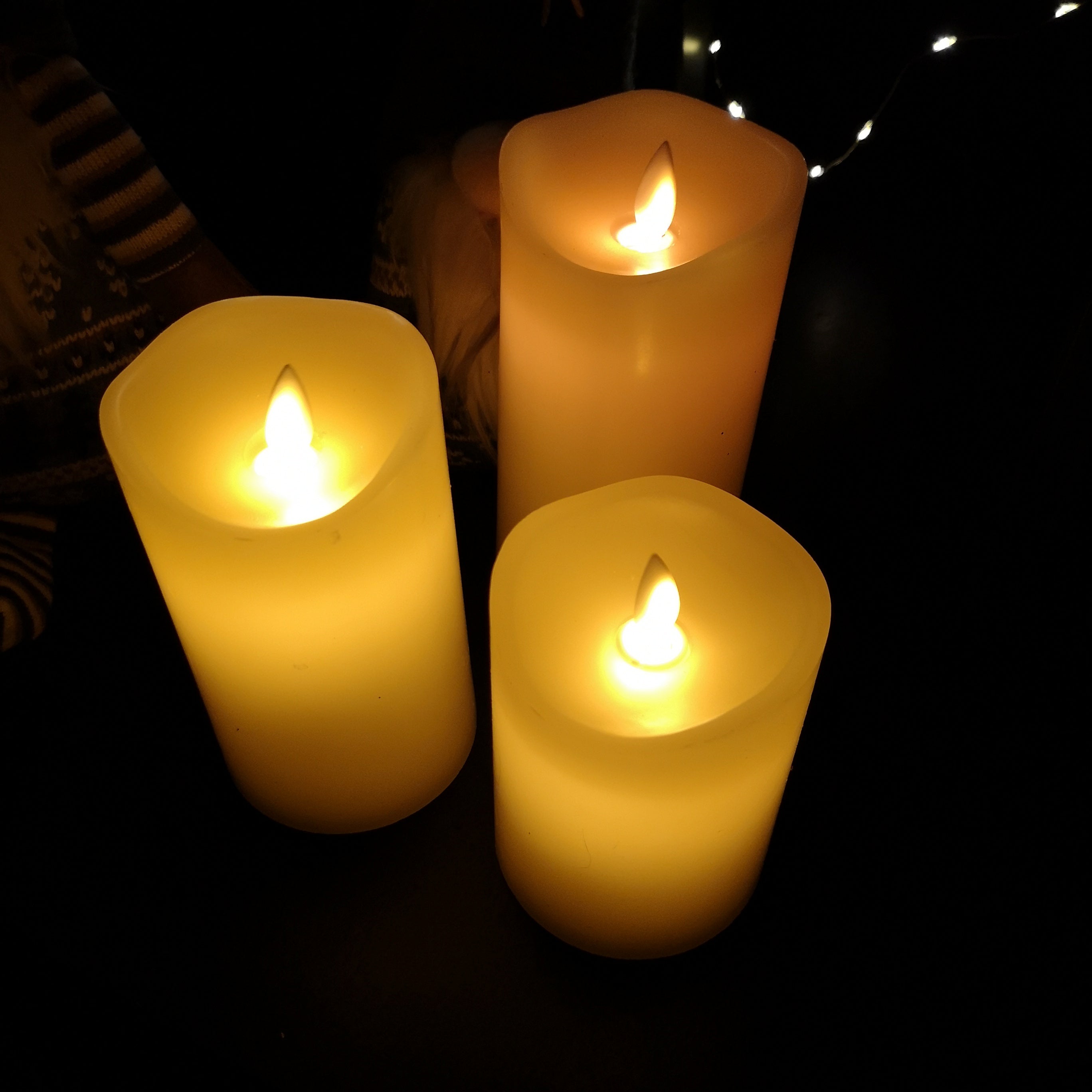 Premier Set of 3 Battery Operated Dancing Flame Candles in Cream