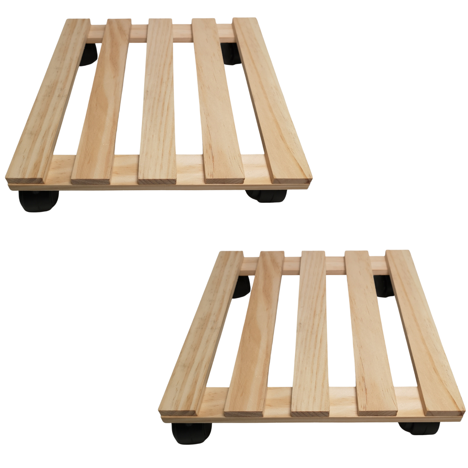 Pack of 2 35cm Square Wooden Garden Plant Pot Flower Trolley Stand On Wheels